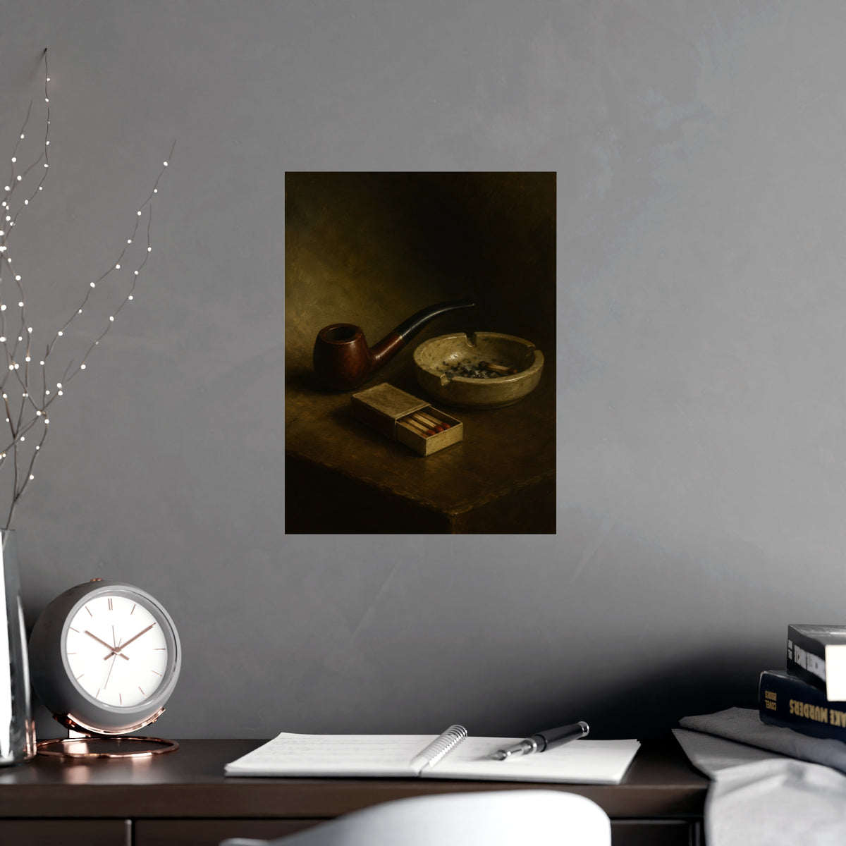 Pipe and Matches — pipe and matches, shown framed on a wall