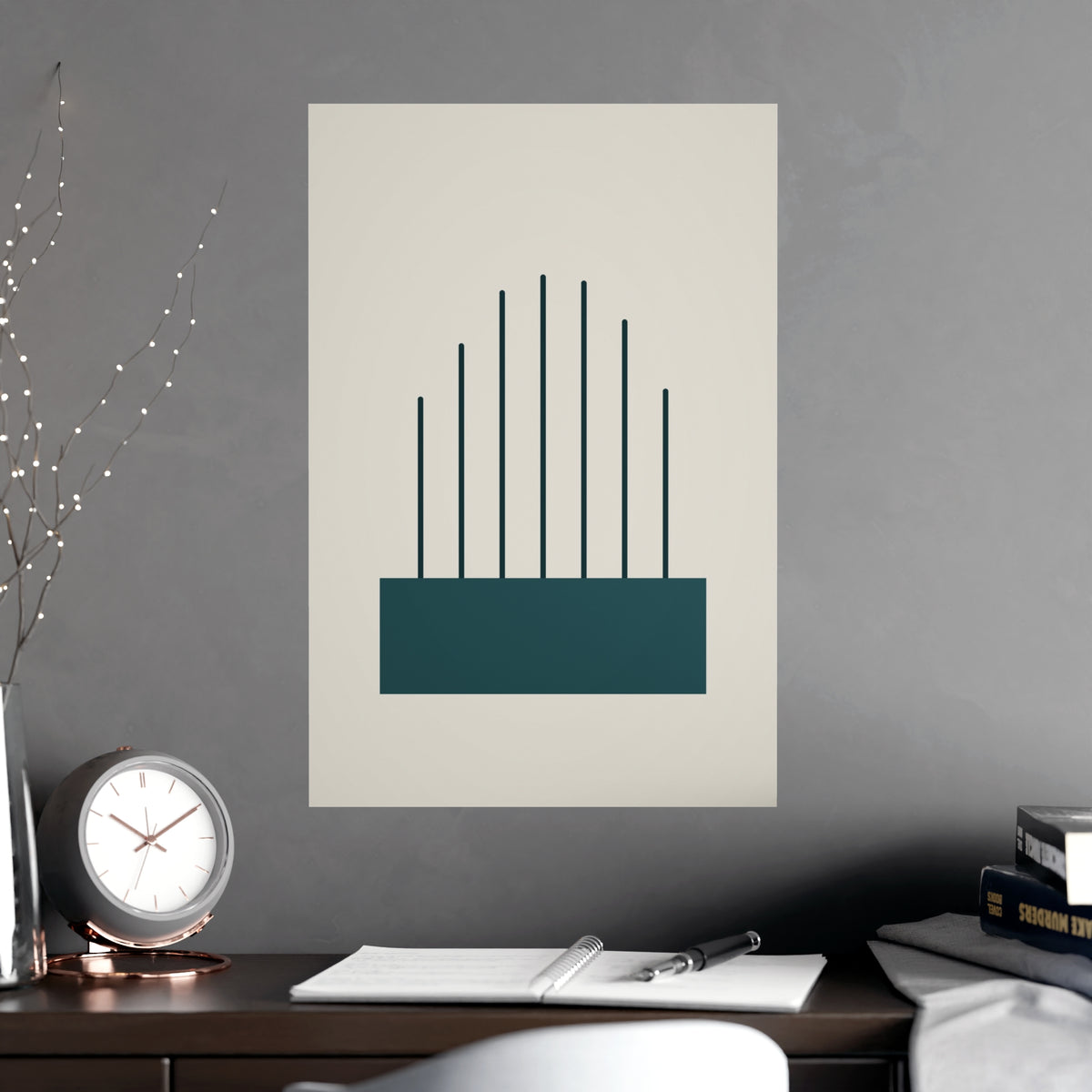Deep Teal Lines Wall Art — lines in a deep teal palette, shown framed on a wall