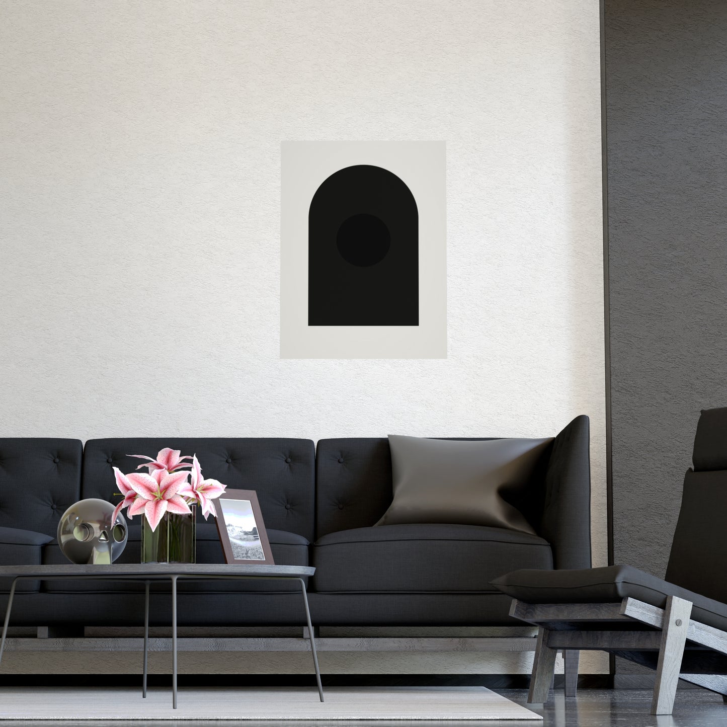 Charcoal Cream Arch Modern Wall Art | Living Room Print