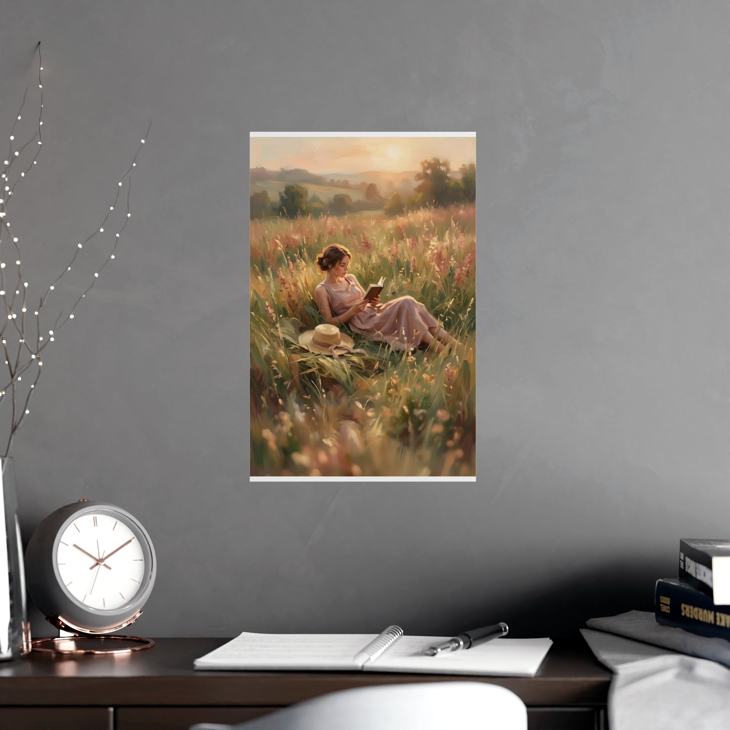 Lecture dans les hautes herbes | Affiche Murale Romantique | Peinture