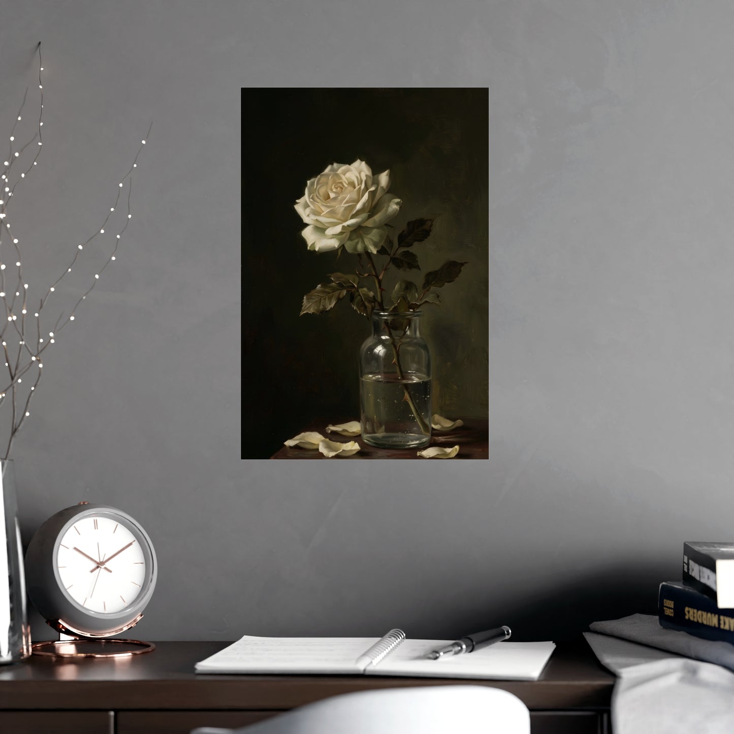 White Rose, Falling | Dark Still Life Print | Wall Art
