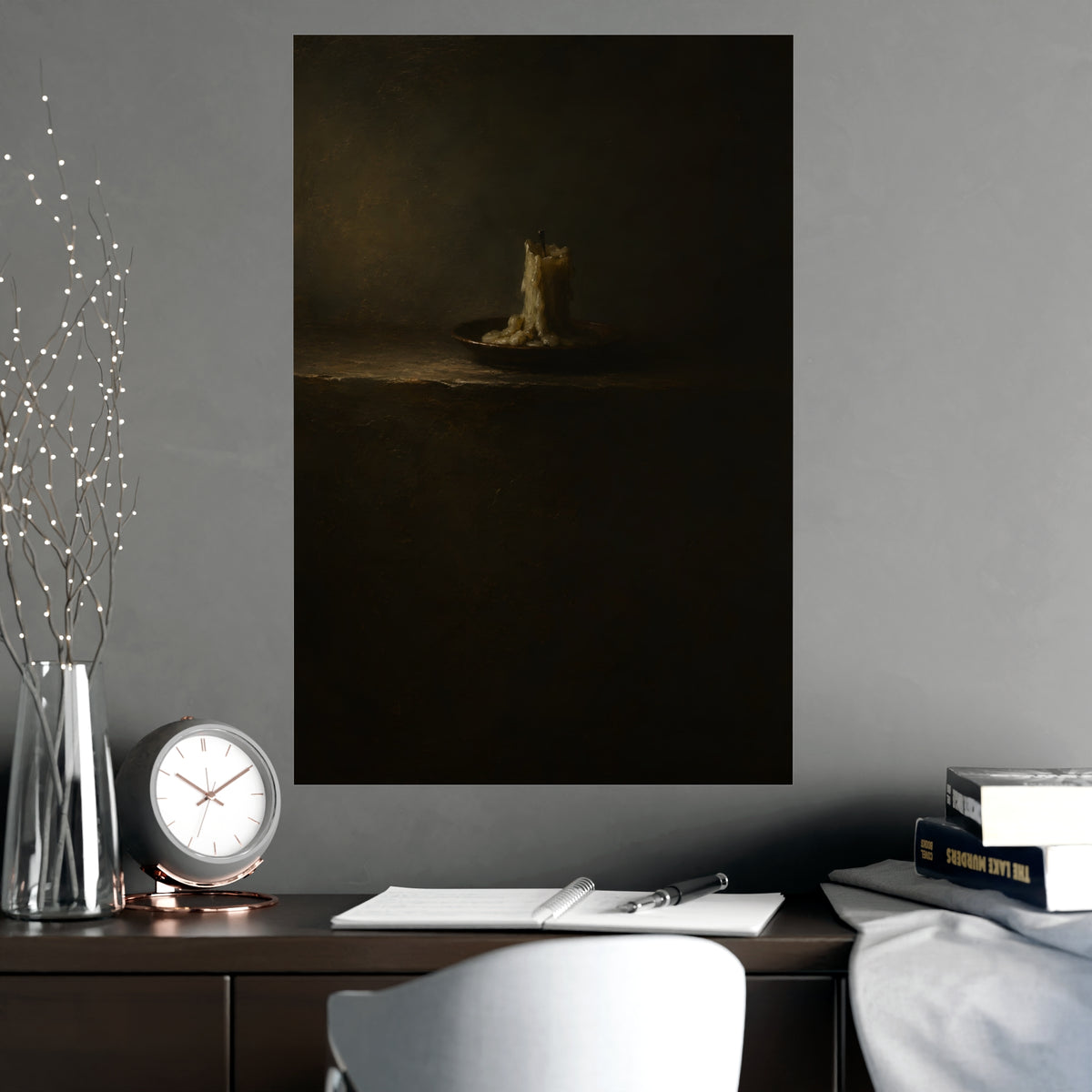 One Candle, Burnt Down — one candle, burnt down, shown framed on a wall