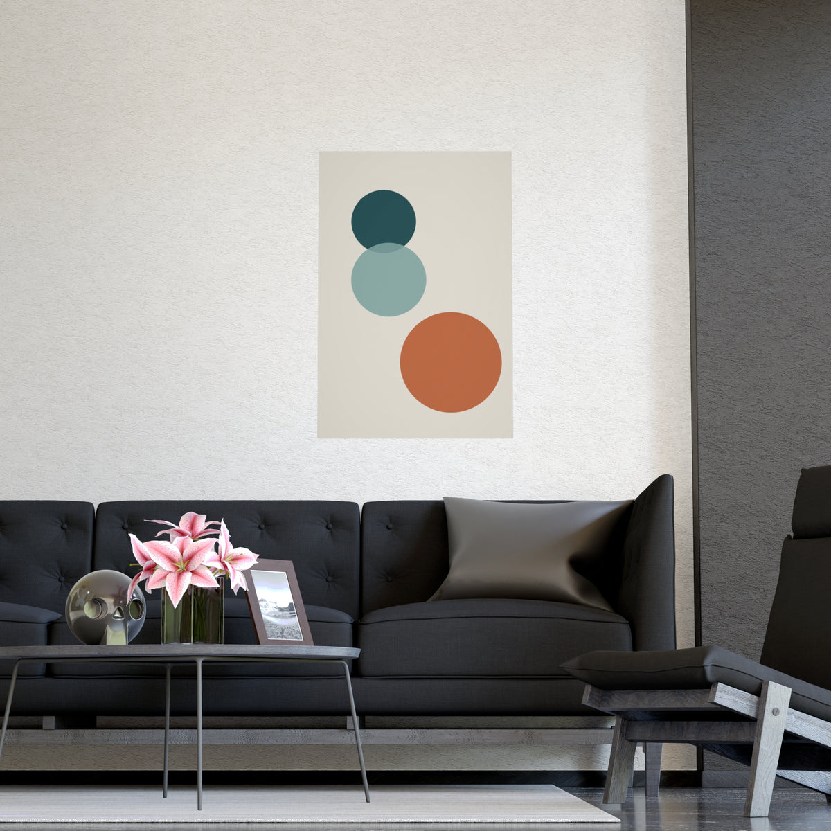 Deep Teal Circles Modern Wall Art — circles in a deep teal palette, shown framed on a wall