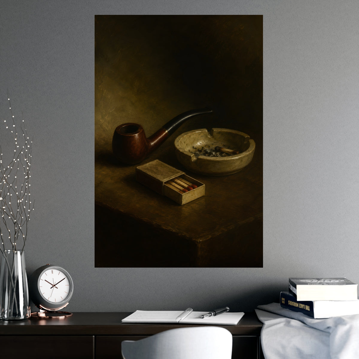 Pipe and Matches — pipe and matches, shown framed on a wall