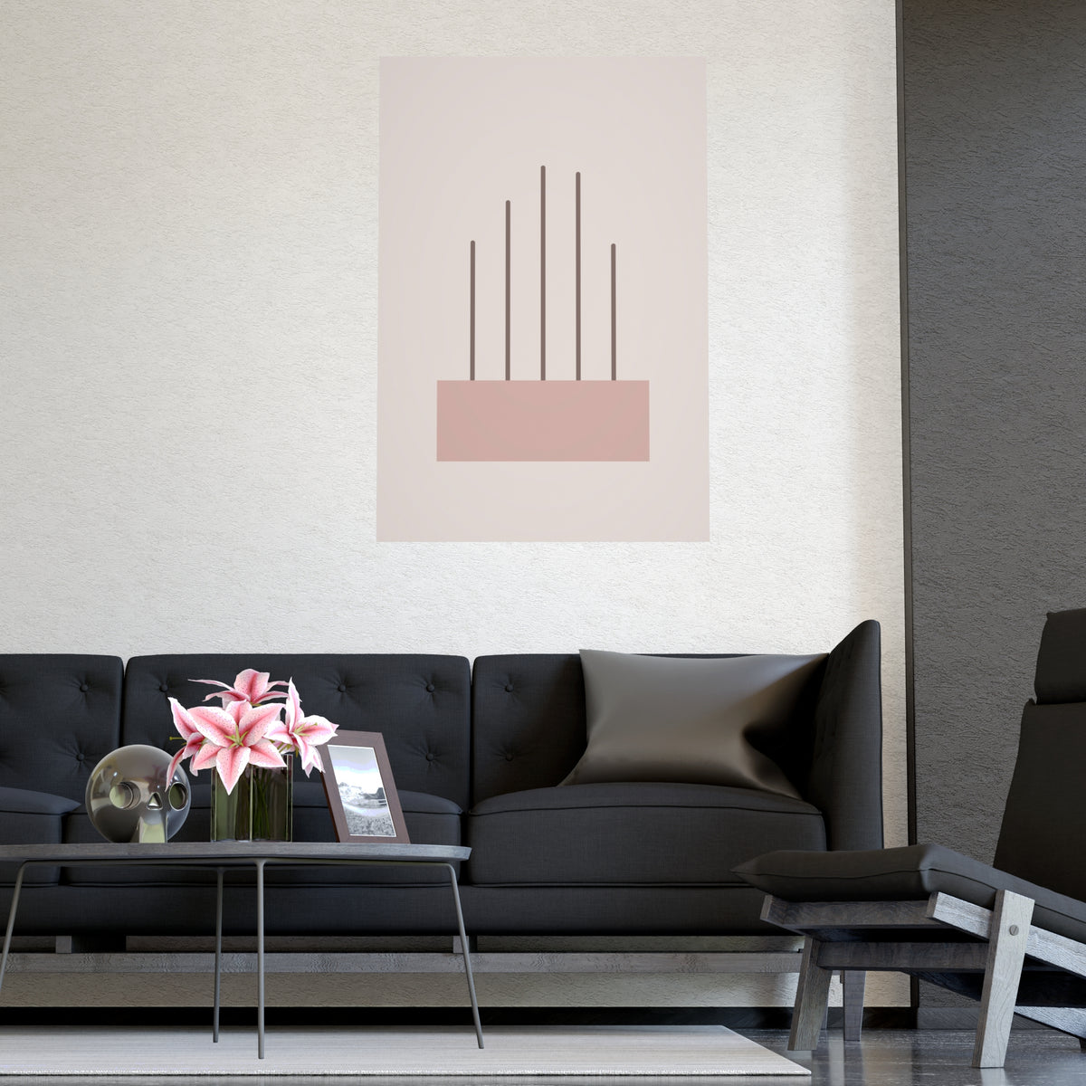 Dusty Rose Lines Wall Art — lines in a dusty rose palette, shown framed on a wall