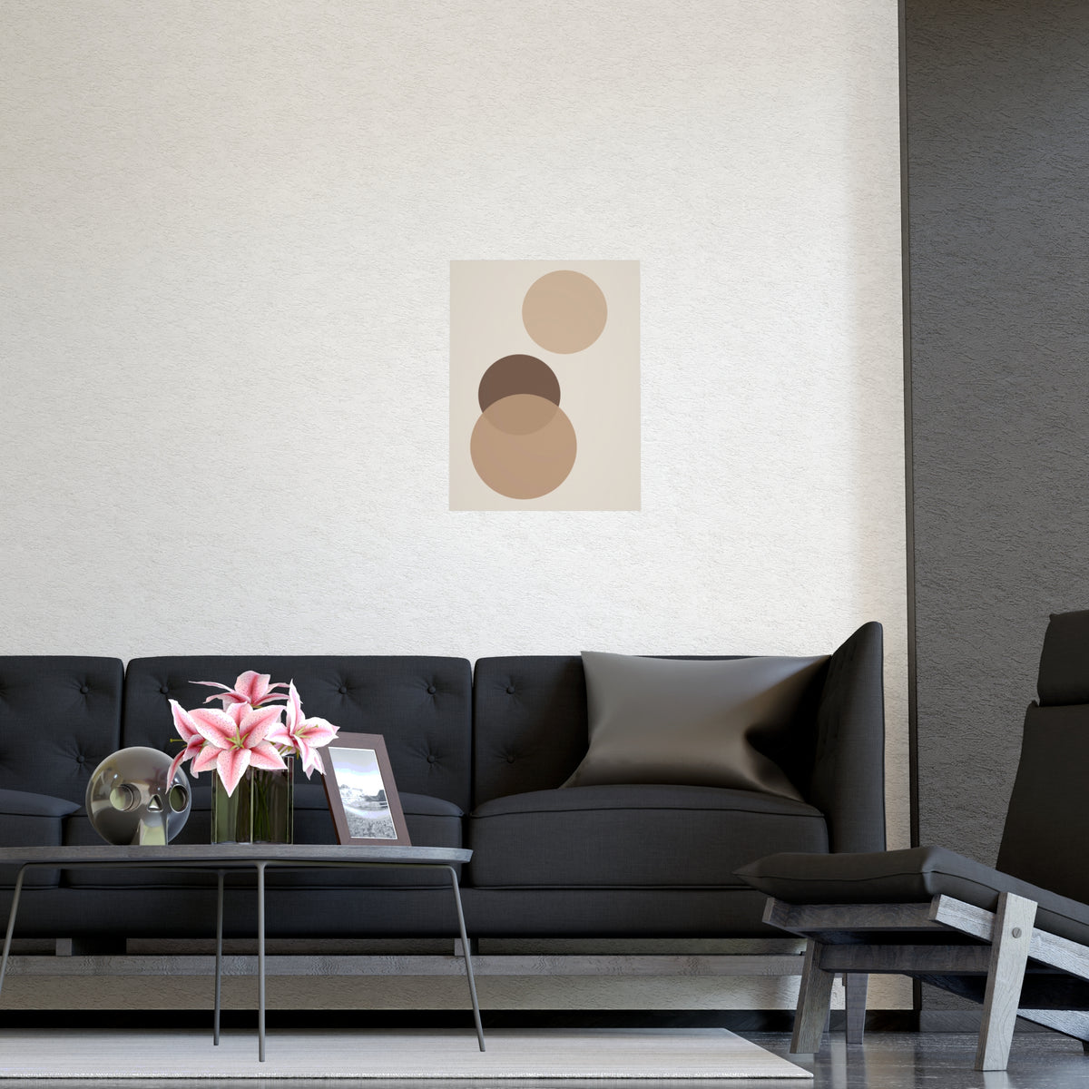 Sand Clay Circles Modern Wall Art — circles in a sand clay palette, shown framed on a wall