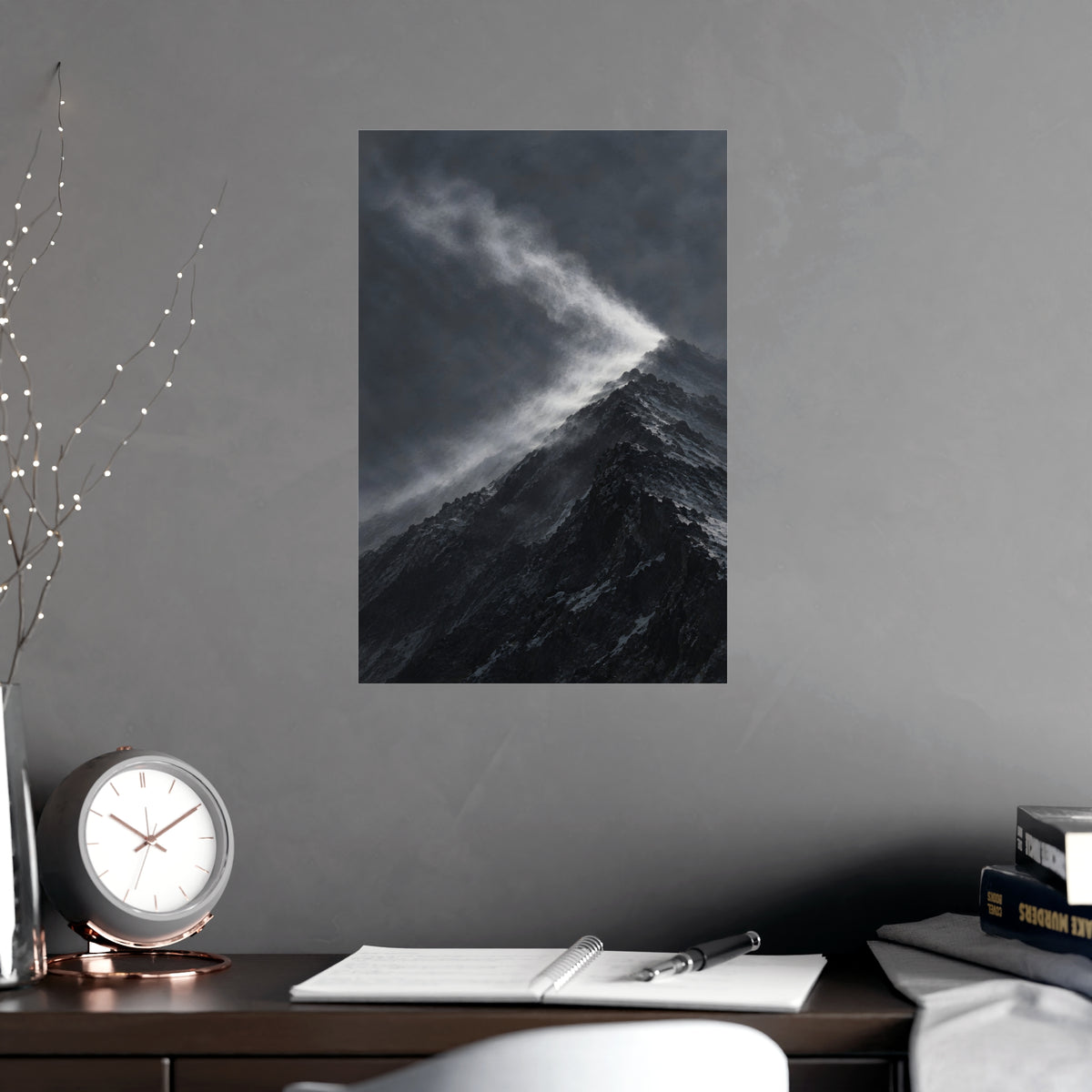 Snow off the Ridge — snow off the ridge, shown framed on a wall