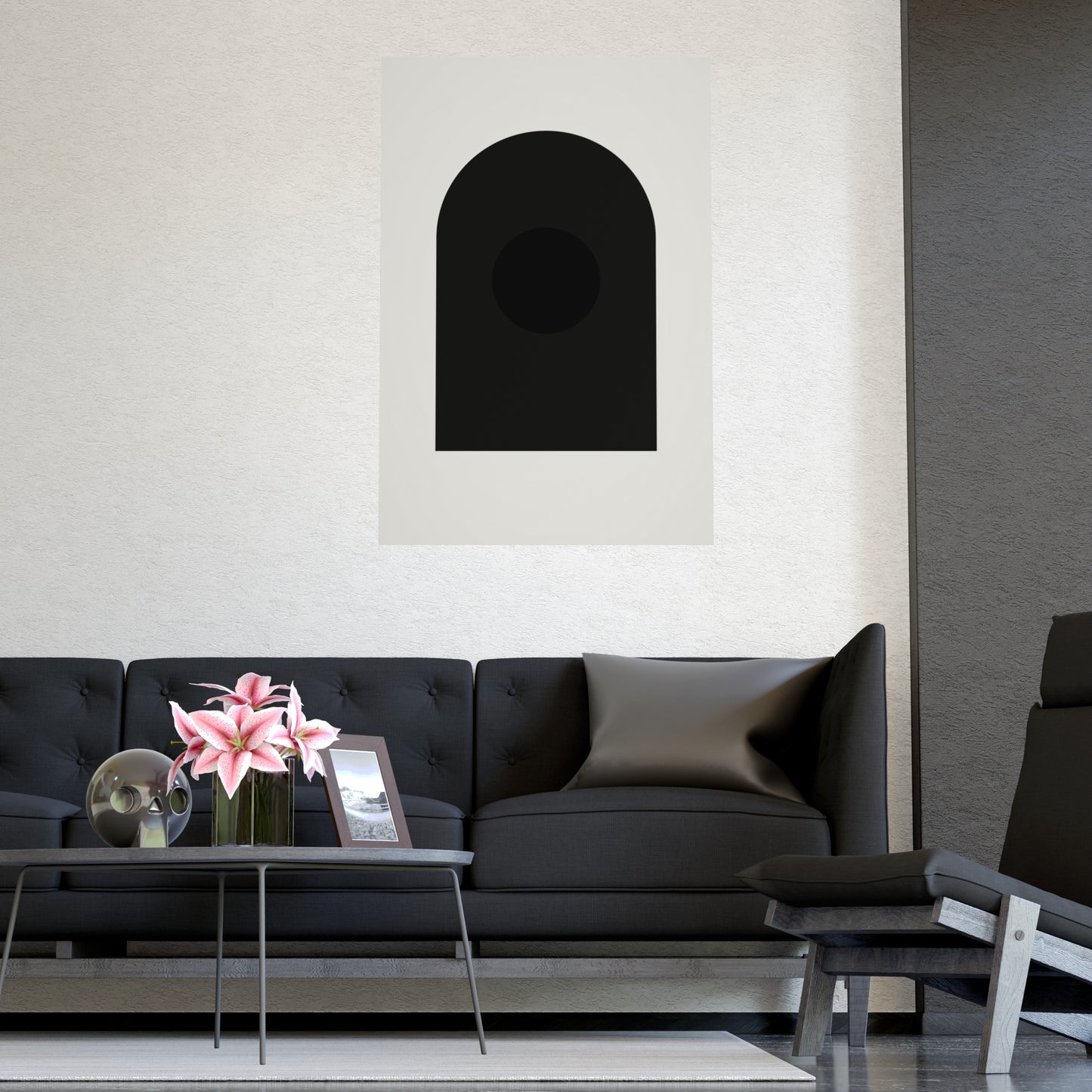 Charcoal Cream Arch Modern Wall Art | Living Room Print