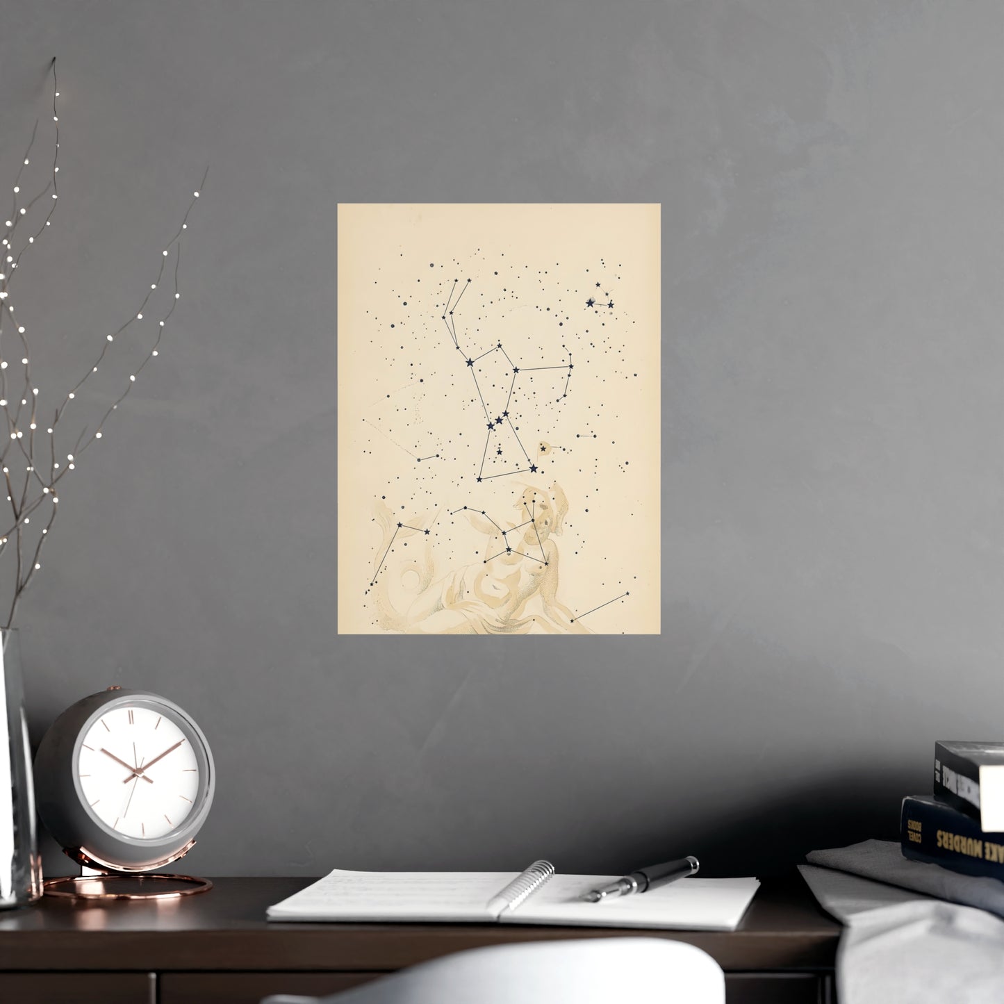 Constellation framed on a cream wall in a living room, 12x18 in print