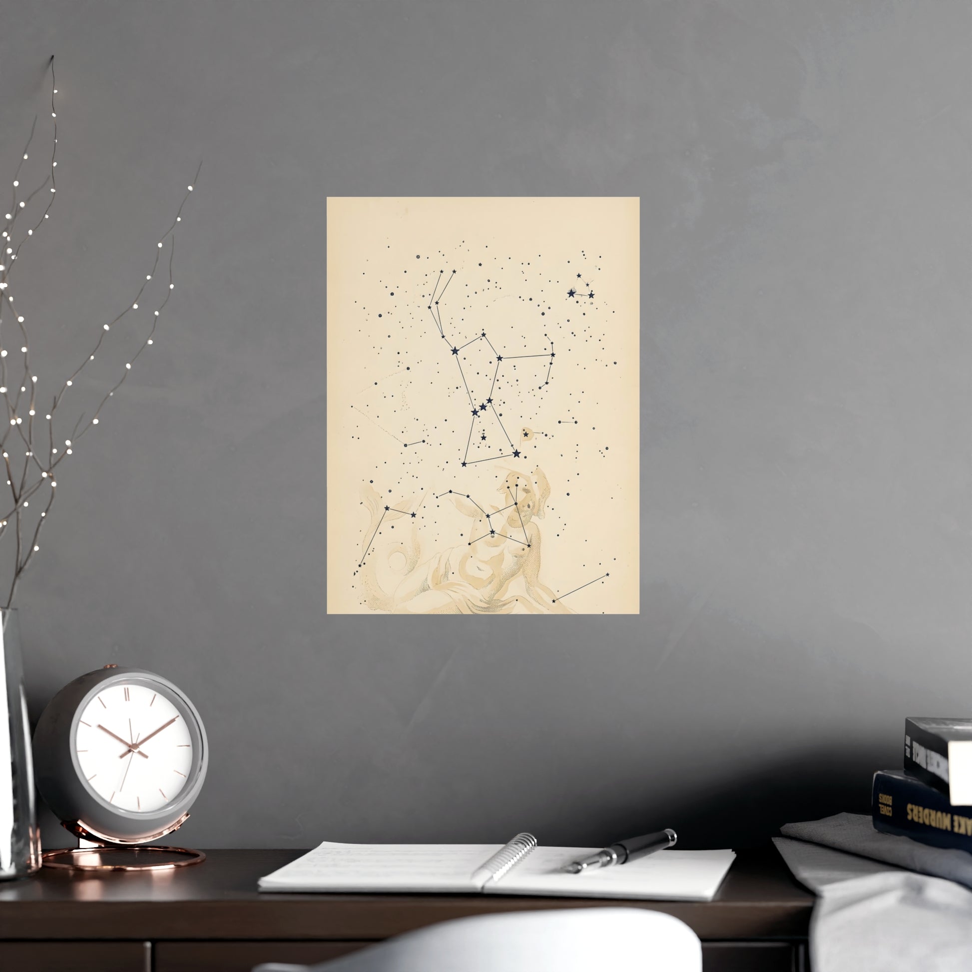 Constellation framed on a cream wall in a living room, 12x18 in print