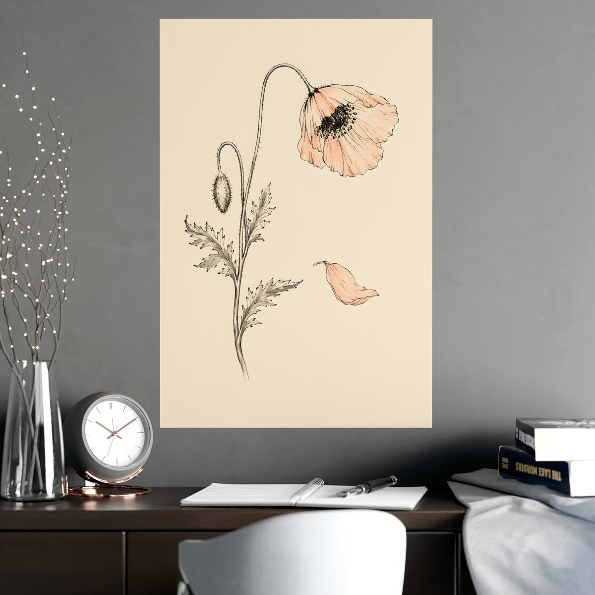 Wild Poppy — wild poppy, shown framed on a wall