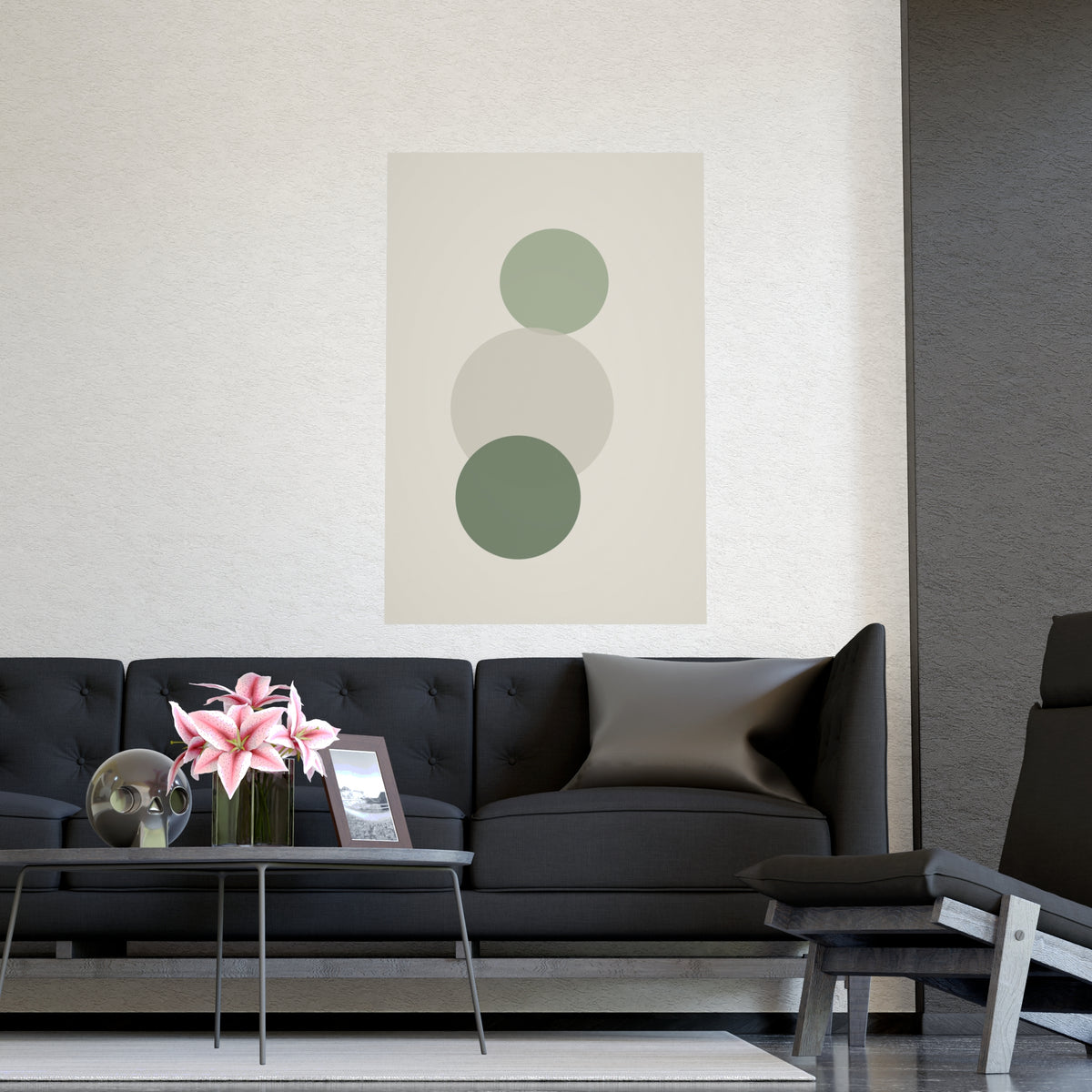 Sage Neutral Circles Boho Wall Art — circles in a sage neutral palette, shown framed on a wall