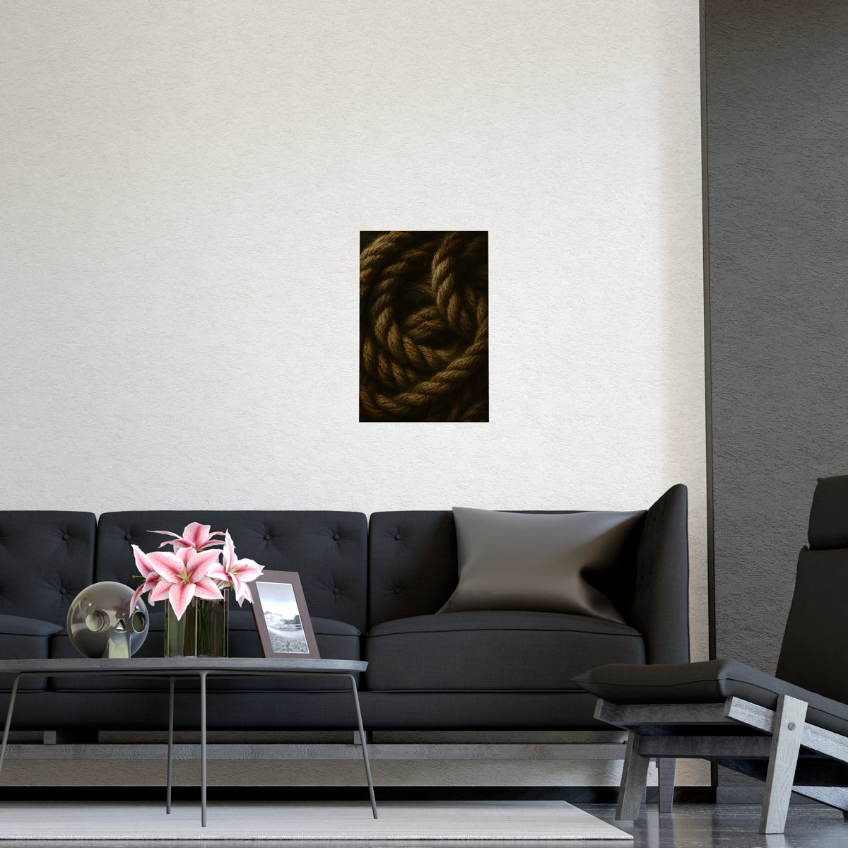 Coil of Rope — coil of rope, shown framed on a wall