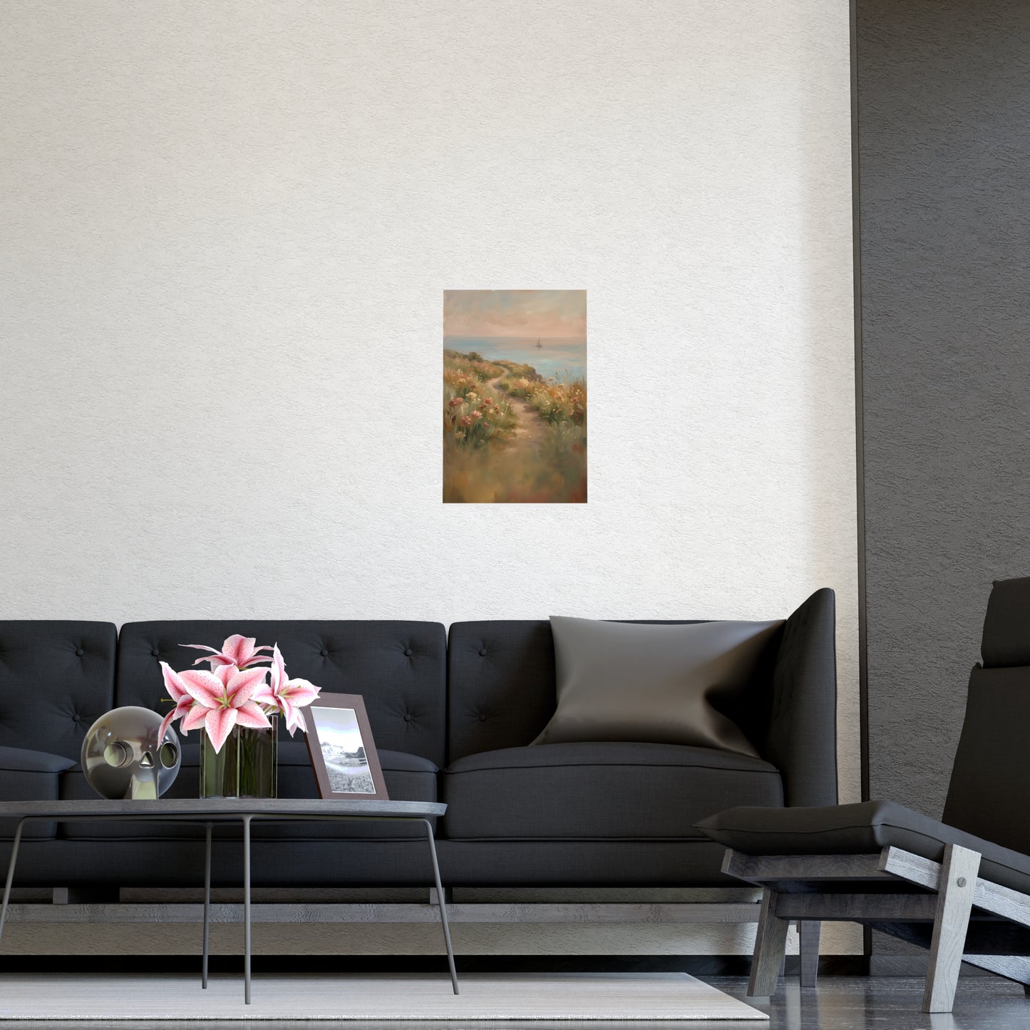 Coast Path framed on a cream wall in a living room, 12x16 in print