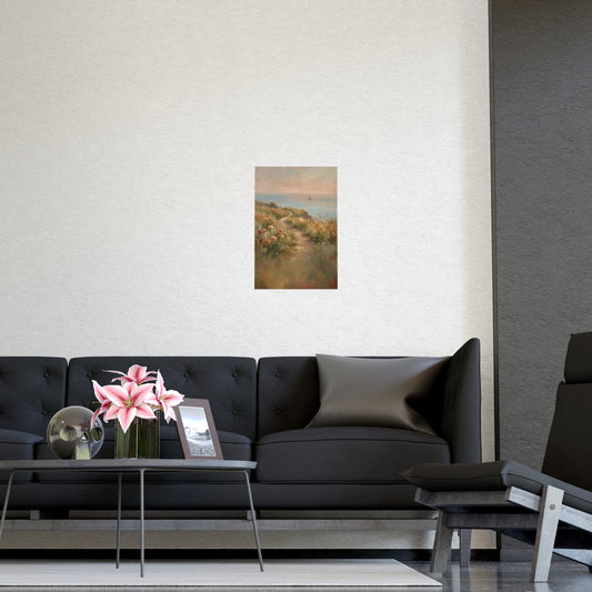 Coast Path framed on a cream wall in a living room, 12x16 in print