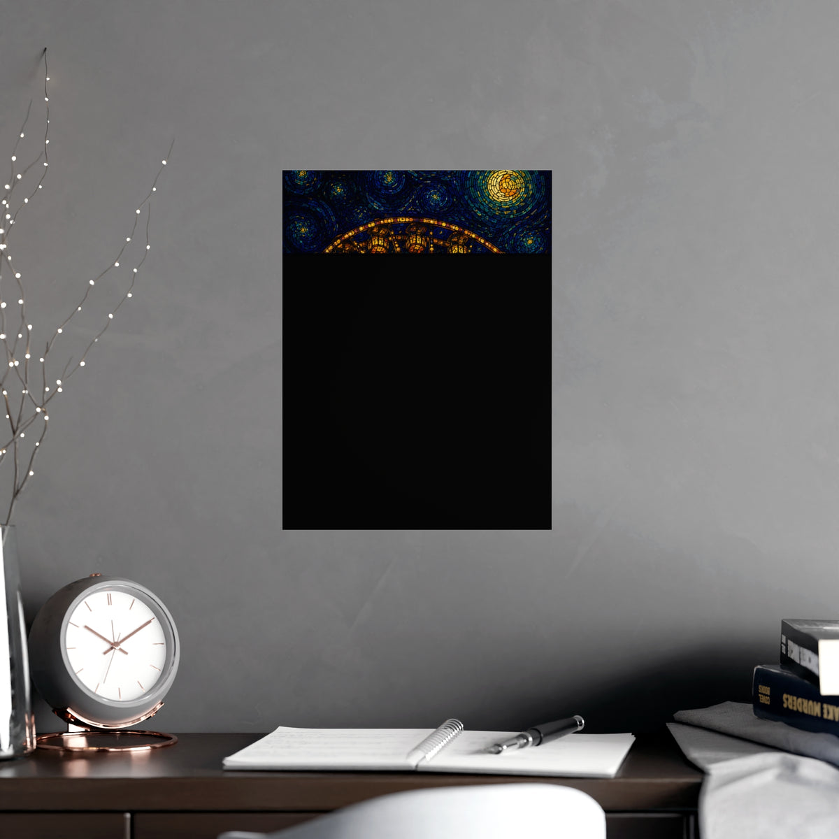 The Wheel at Night — the wheel at night, shown framed on a wall
