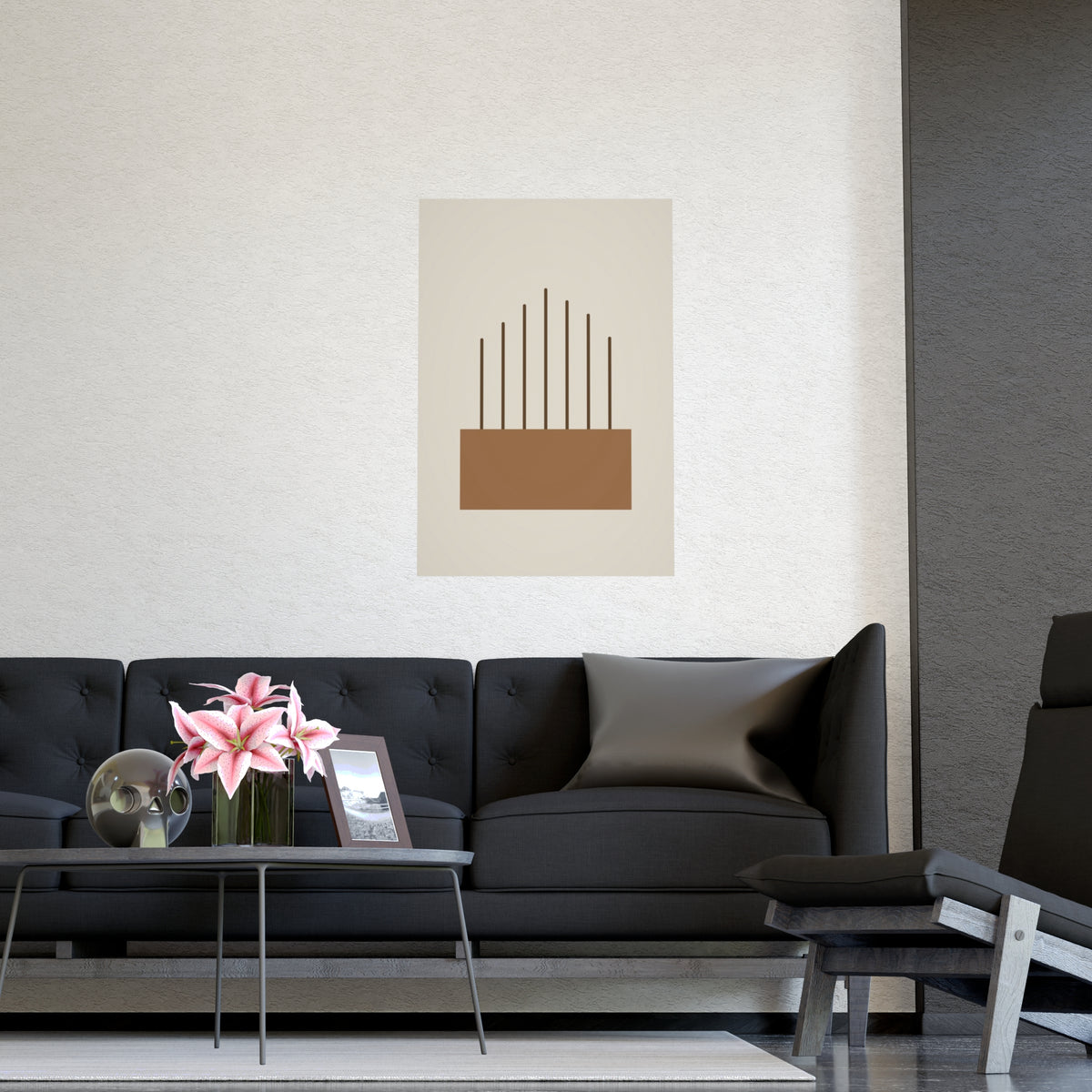 Warm Earth Lines Boho Wall Art — lines in a warm earth palette, shown framed on a wall