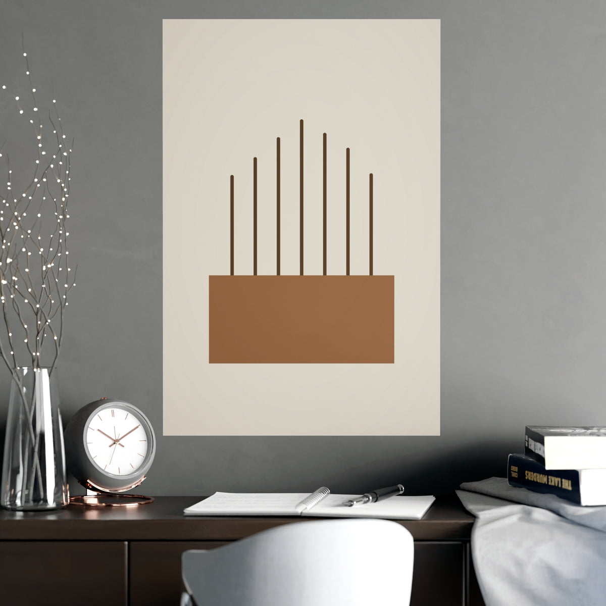 Warm Earth Lines Boho Wall Art — lines in a warm earth palette, shown framed on a wall