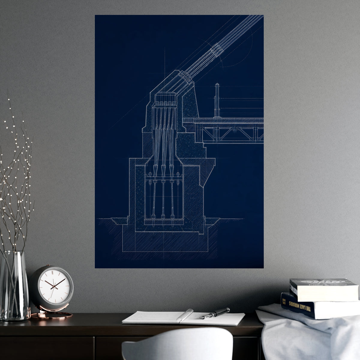 Cable Anchorage — cable anchorage, shown framed on a wall