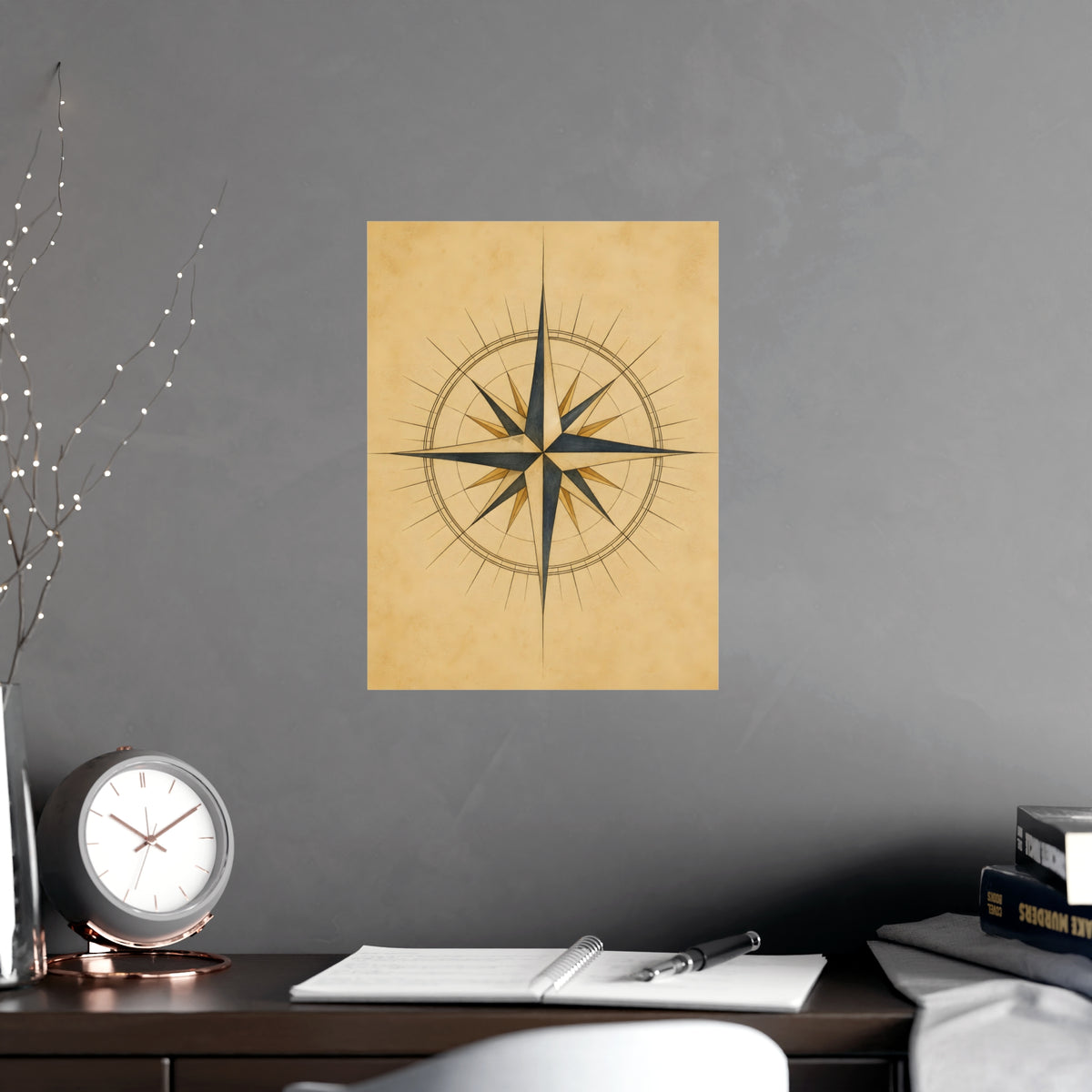 Compass Rose — compass rose, shown framed on a wall