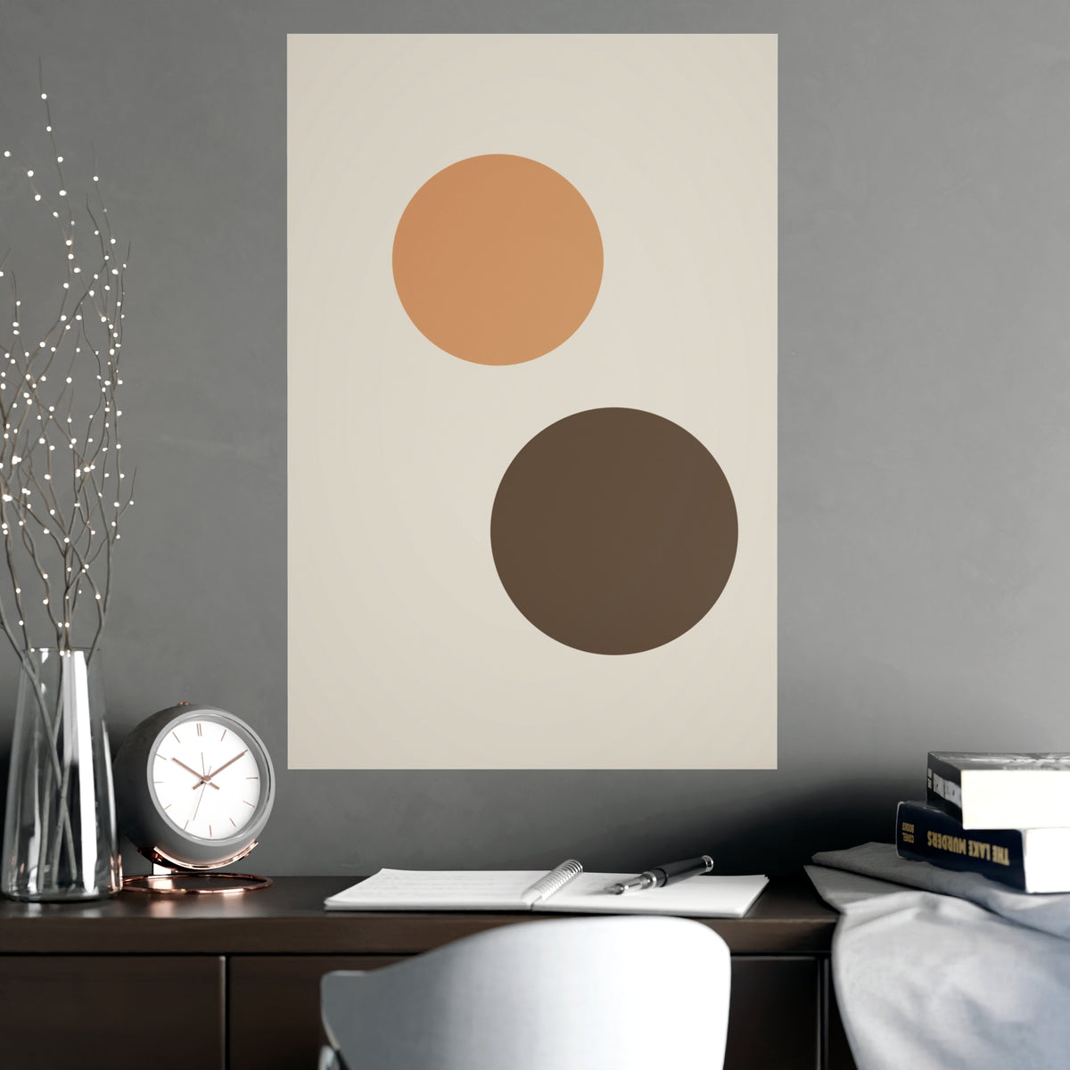 Warm Earth Circles Boho Wall Art — circles in a warm earth palette, shown framed on a wall