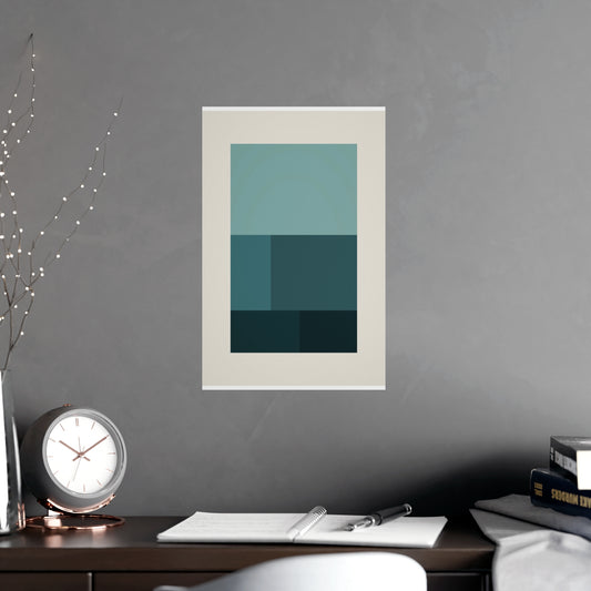 Deep Teal Blocks Modern Wall Art — blocks in a deep teal palette, shown framed on a wall