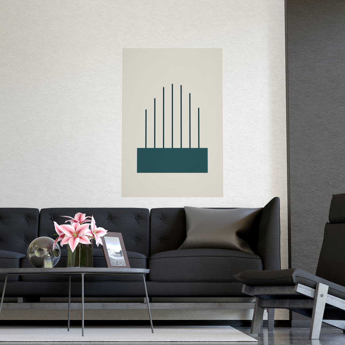Deep Teal Lines Wall Art — lines in a deep teal palette, shown framed on a wall