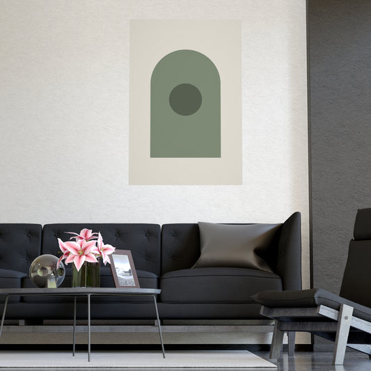 Sage Neutral Arch Boho Wall Art framed on a cream wall in a living room, 20x30 in print