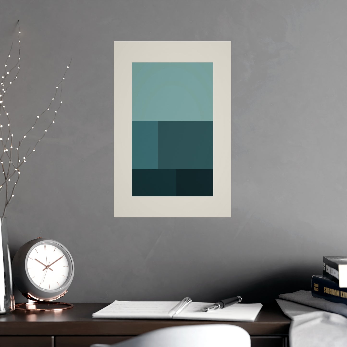 Deep Teal Blocks Modern Wall Art | Living Room Print