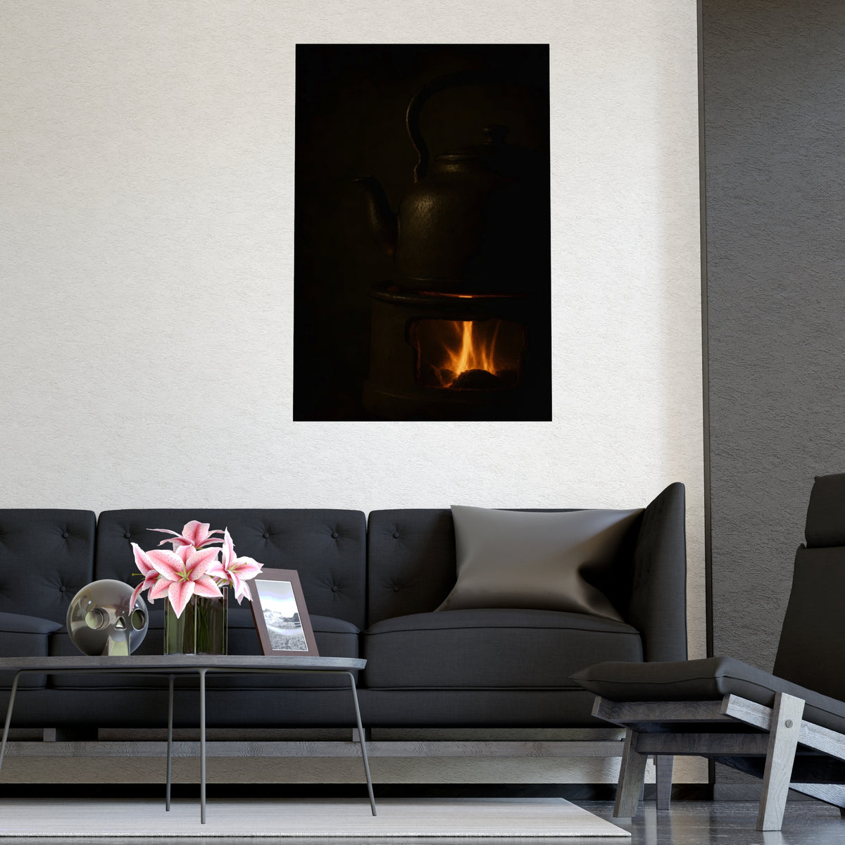 Under the Kettle — under the kettle, shown framed on a wall