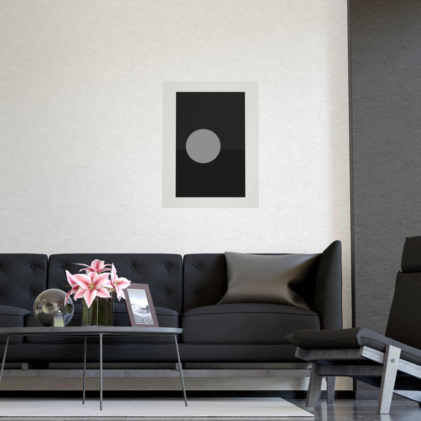 Charcoal Cream Sun Landscape Wall Art | Living Room Print