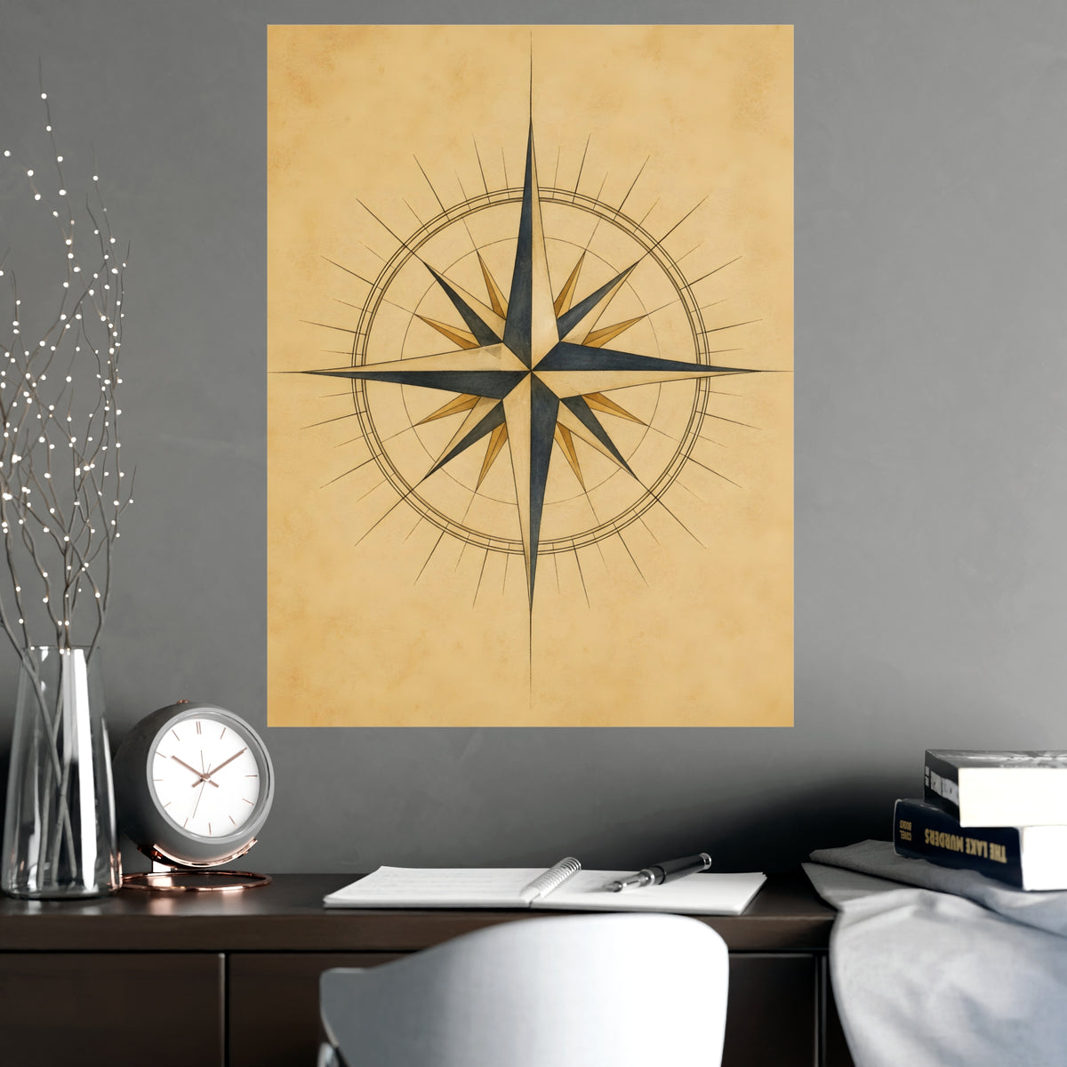 Compass Rose — compass rose, shown framed on a wall