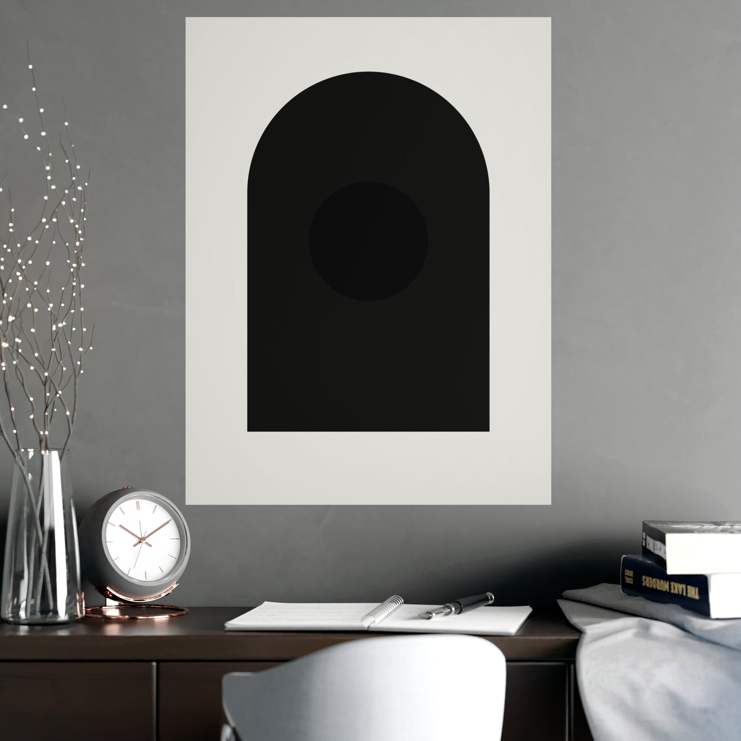 Charcoal Cream Arch Modern Wall Art | Living Room Print