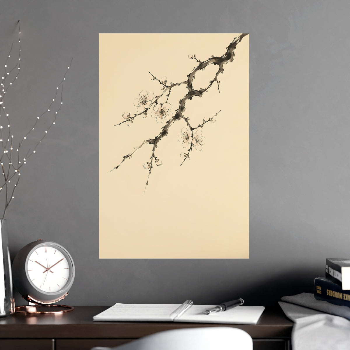 Plum Branch — plum branch, shown framed on a wall