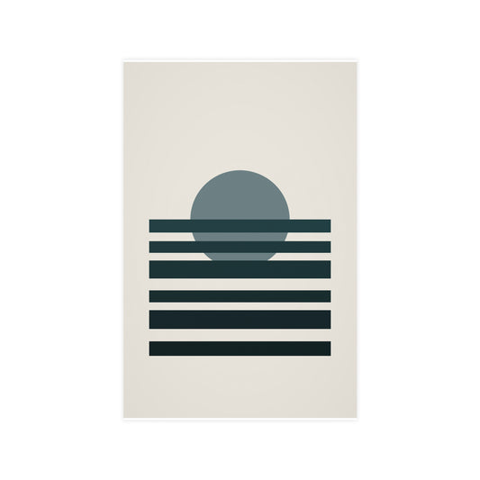 Deep Teal Sunset Landscape Wall Art | Living Room Print