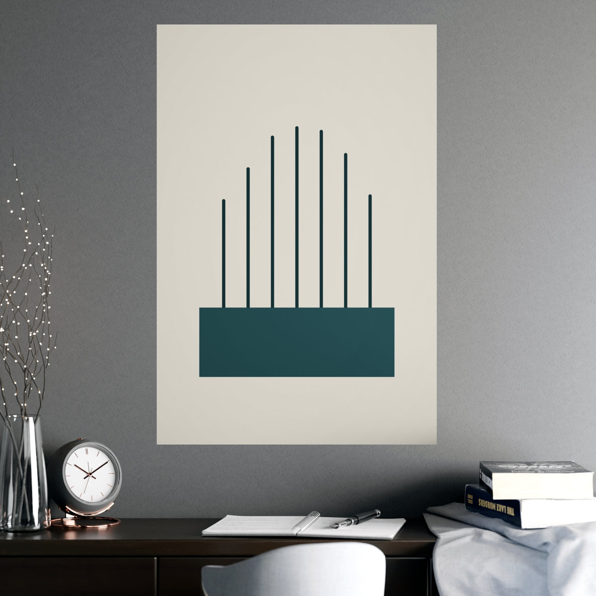 Deep Teal Lines Wall Art — lines in a deep teal palette, shown framed on a wall