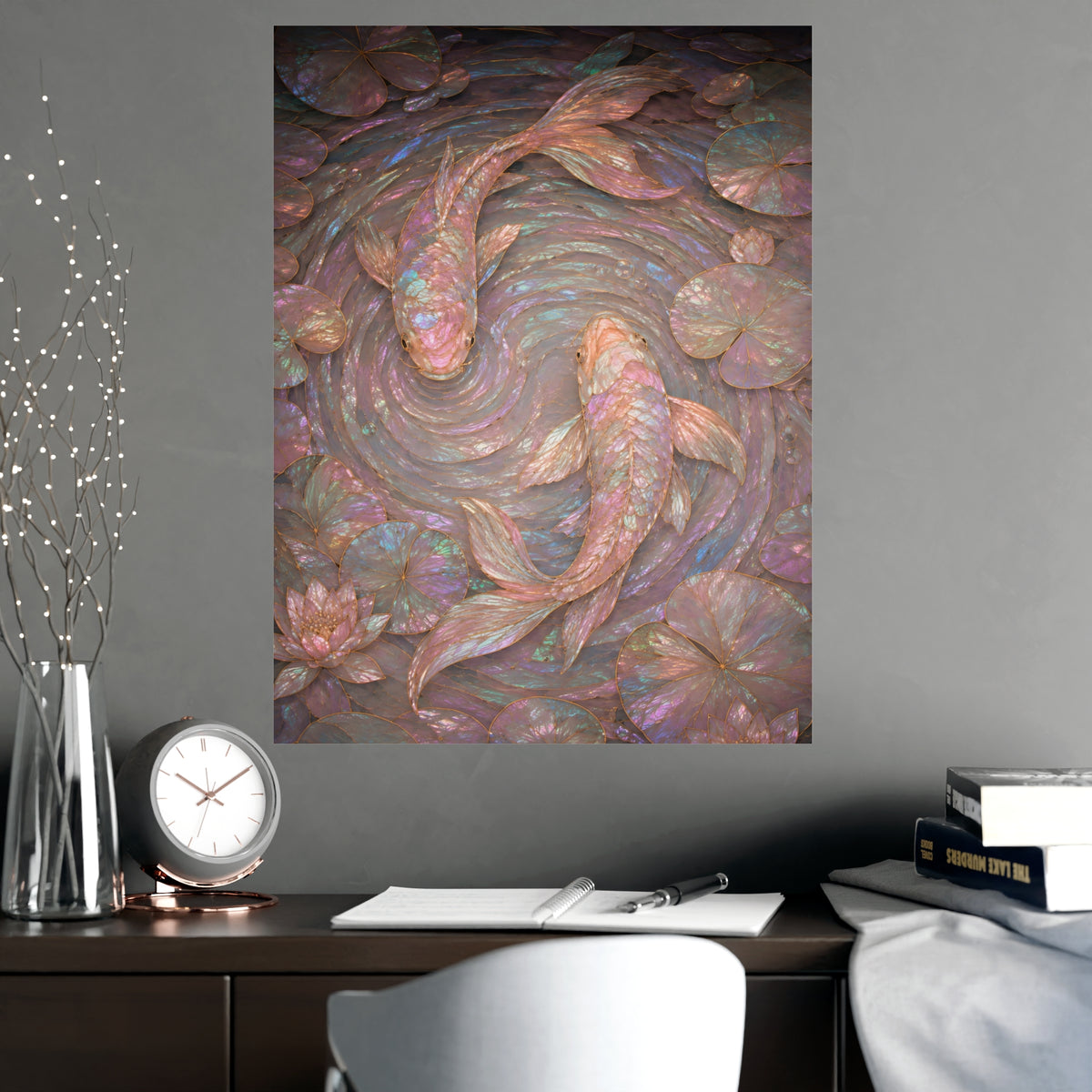 Koi, from Above — koi, from above, shown framed on a wall