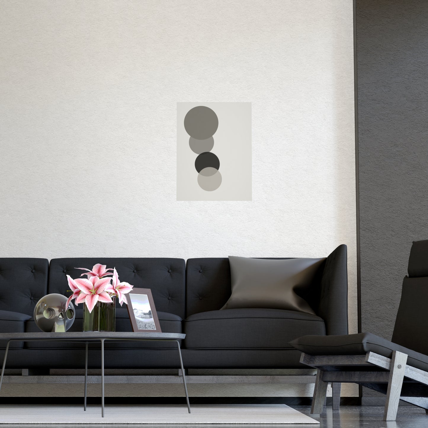 Charcoal Cream Circles Modern Wall Art | Living Room Print
