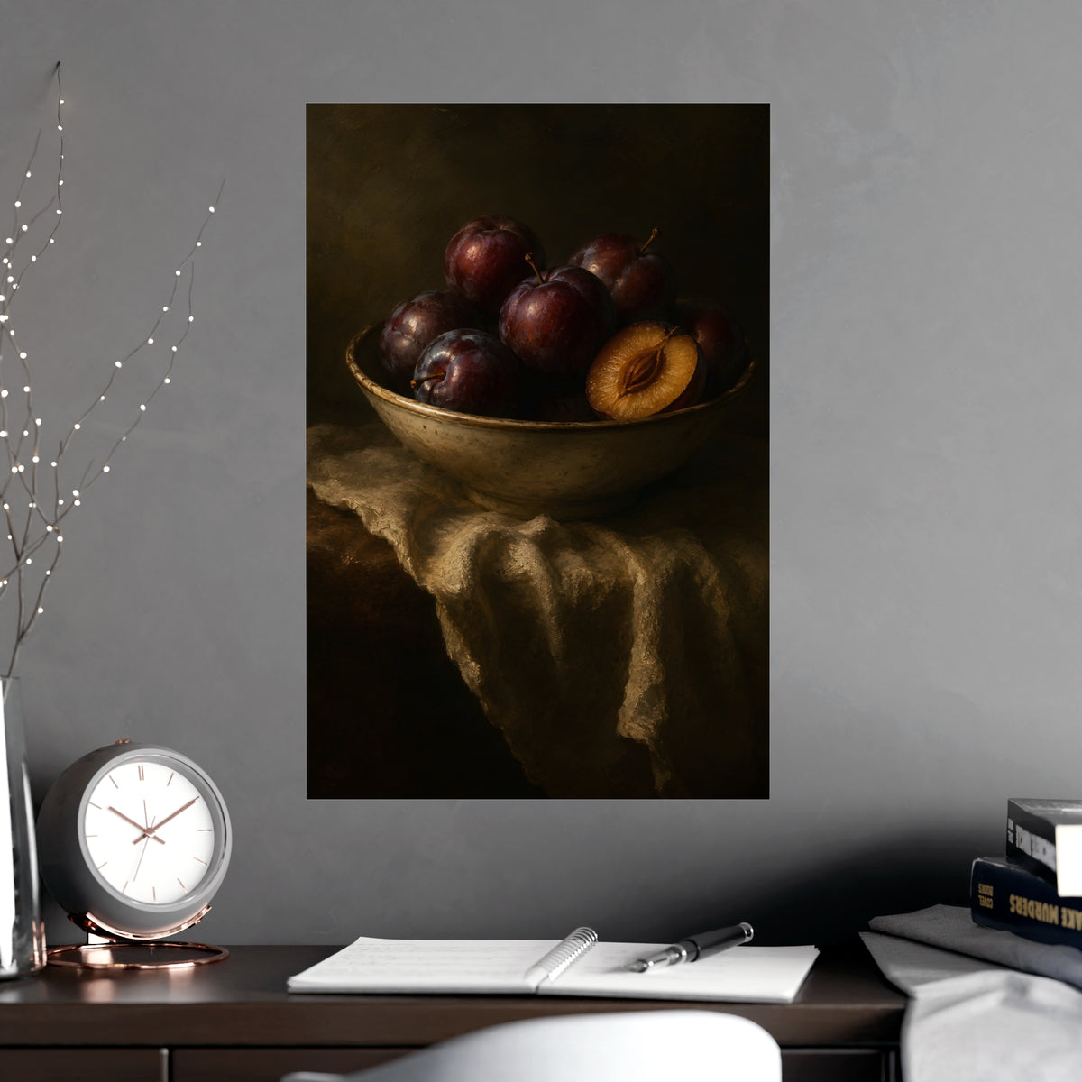 Bowl of Plums — bowl of plums, shown framed on a wall