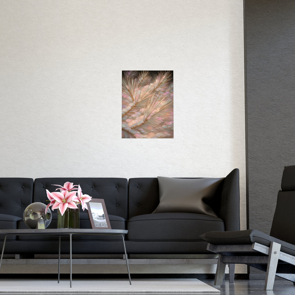 Snow on Pine — snow on pine, shown framed on a wall