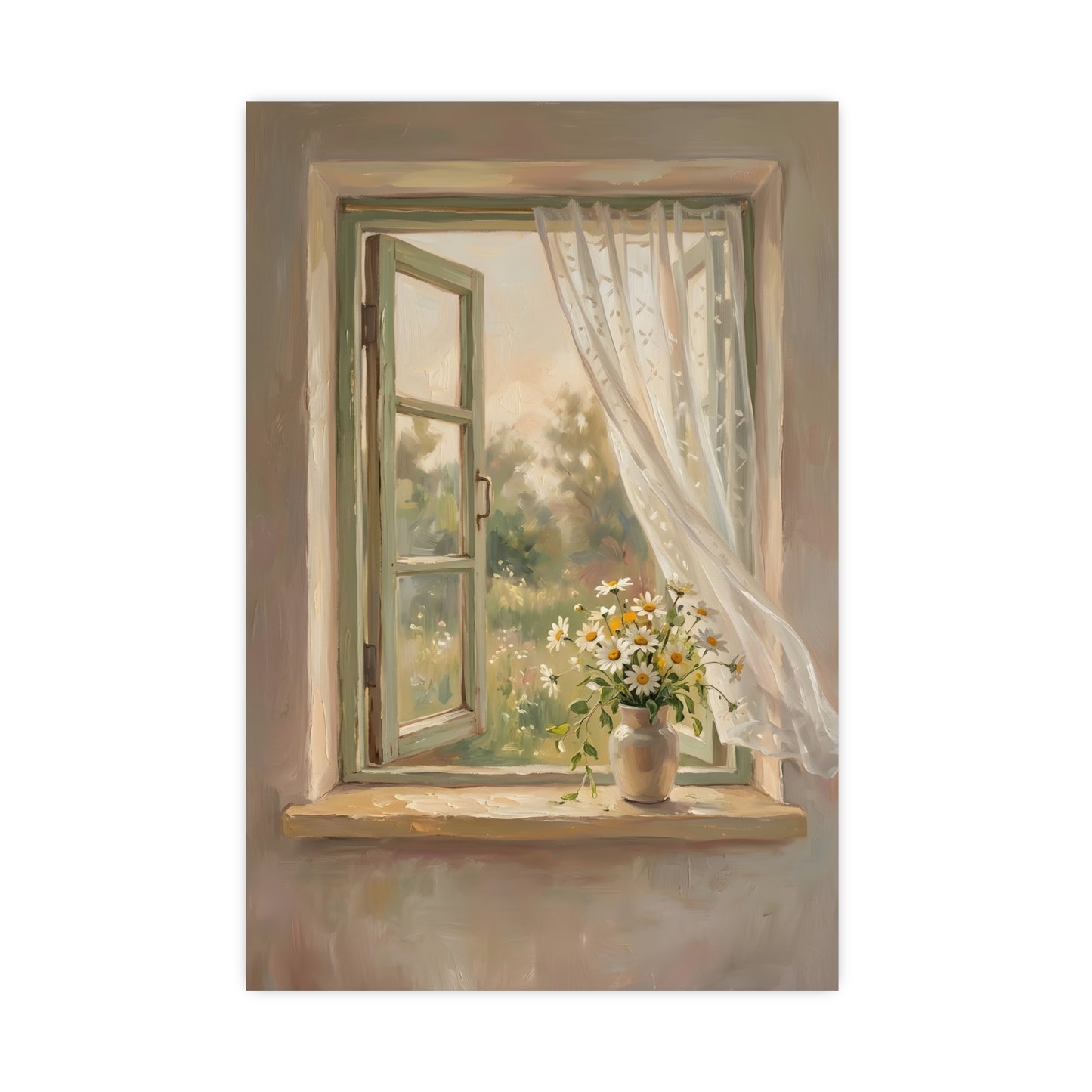 Daisies on the Sill | Romantic Oil Painting Print | Wall Art