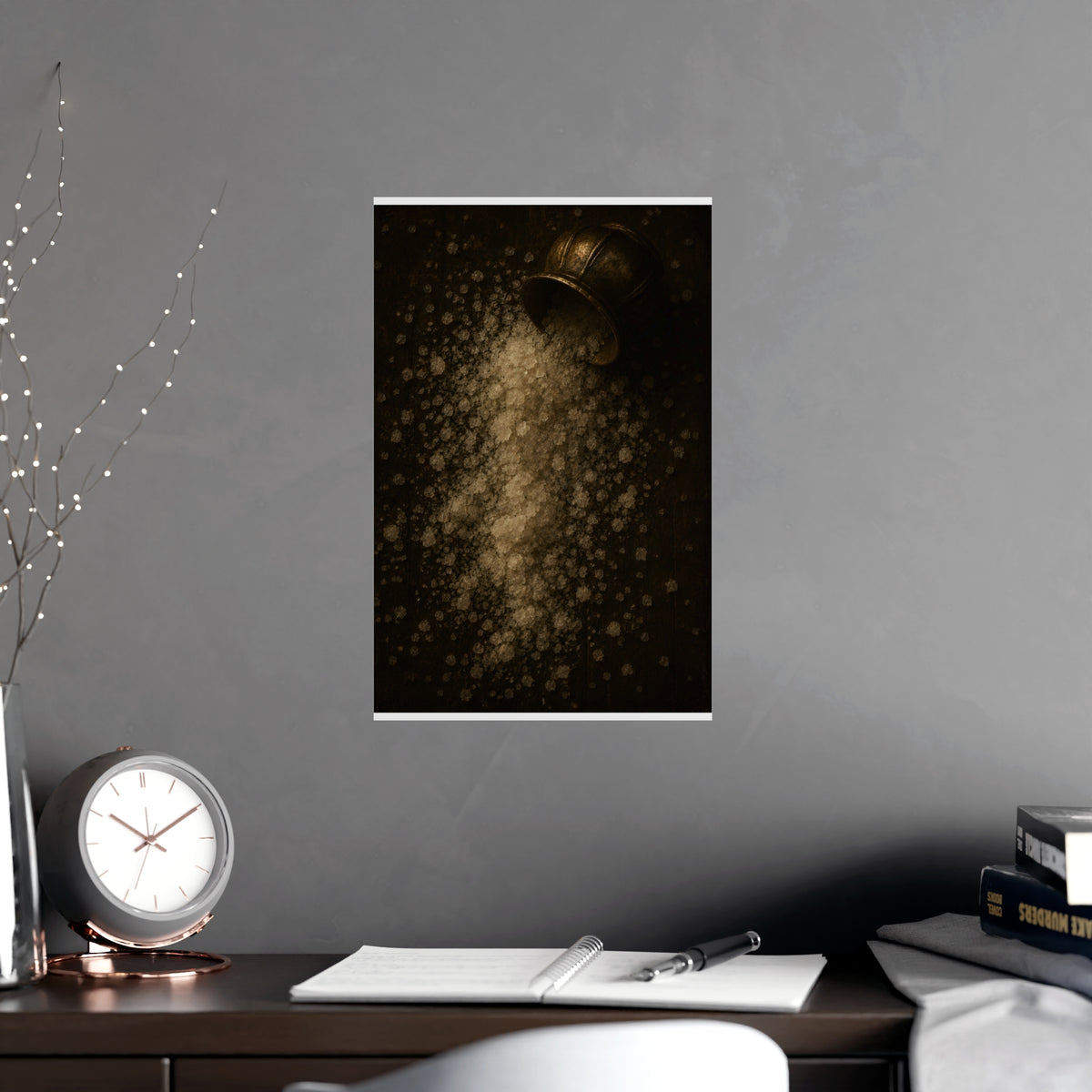 Salt, Spilled — salt, spilled, shown framed on a wall