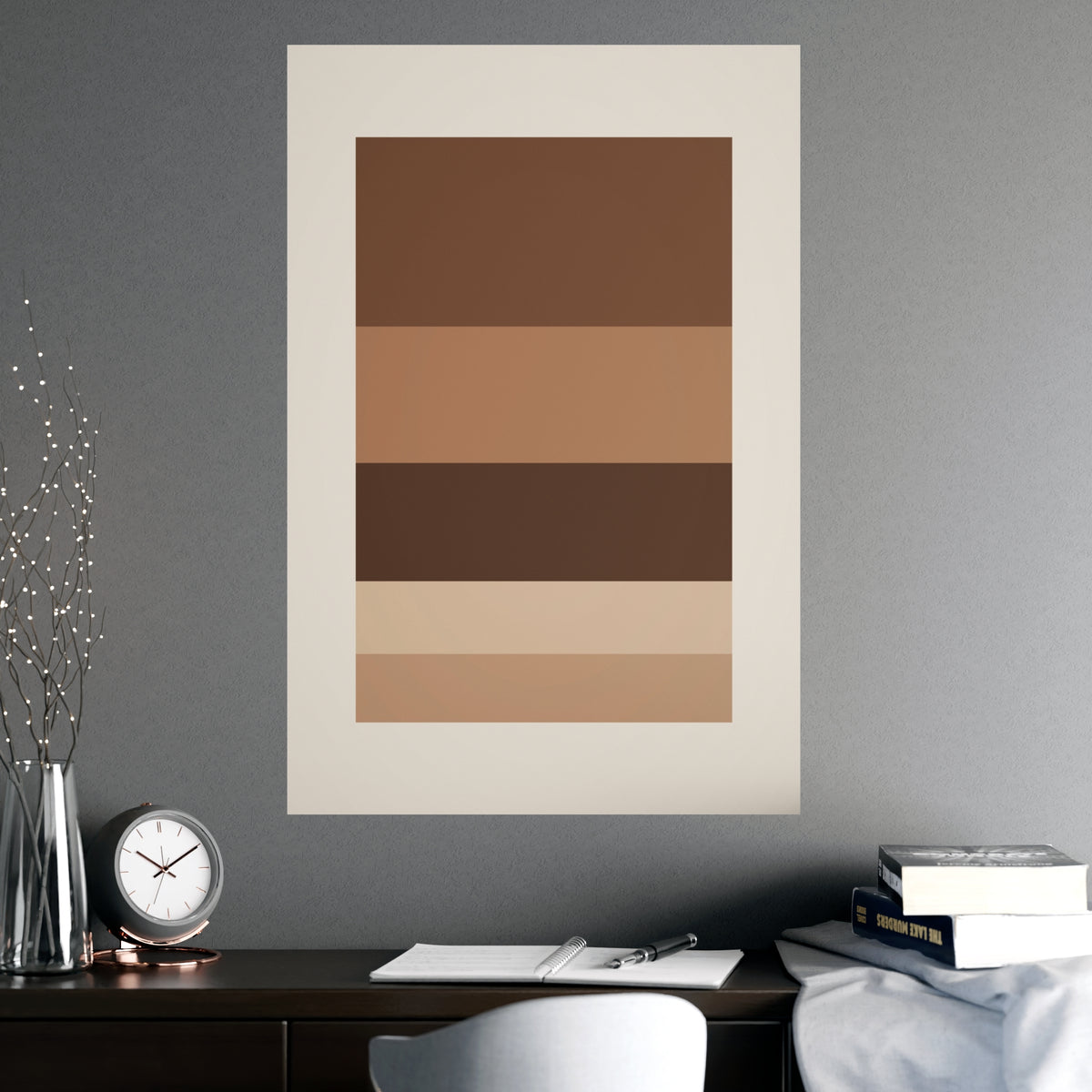 Sand Clay Blocks Modern Wall Art — blocks in a sand clay palette, shown framed on a wall