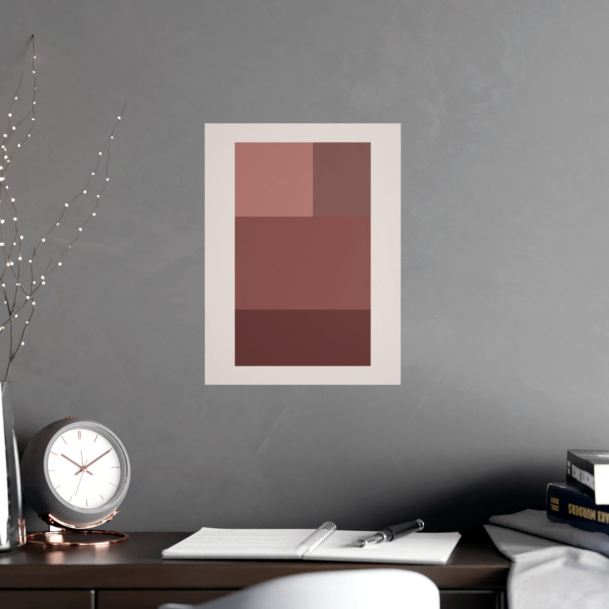 Dusty Rose Blocks Modern Wall Art — blocks in a dusty rose palette, shown framed on a wall
