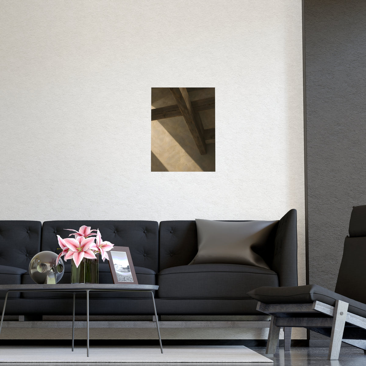 Beams Overhead — beams overhead, shown framed on a wall
