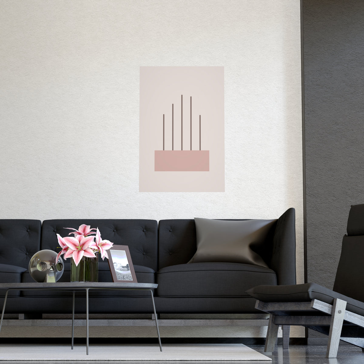 Dusty Rose Lines Wall Art — lines in a dusty rose palette, shown framed on a wall