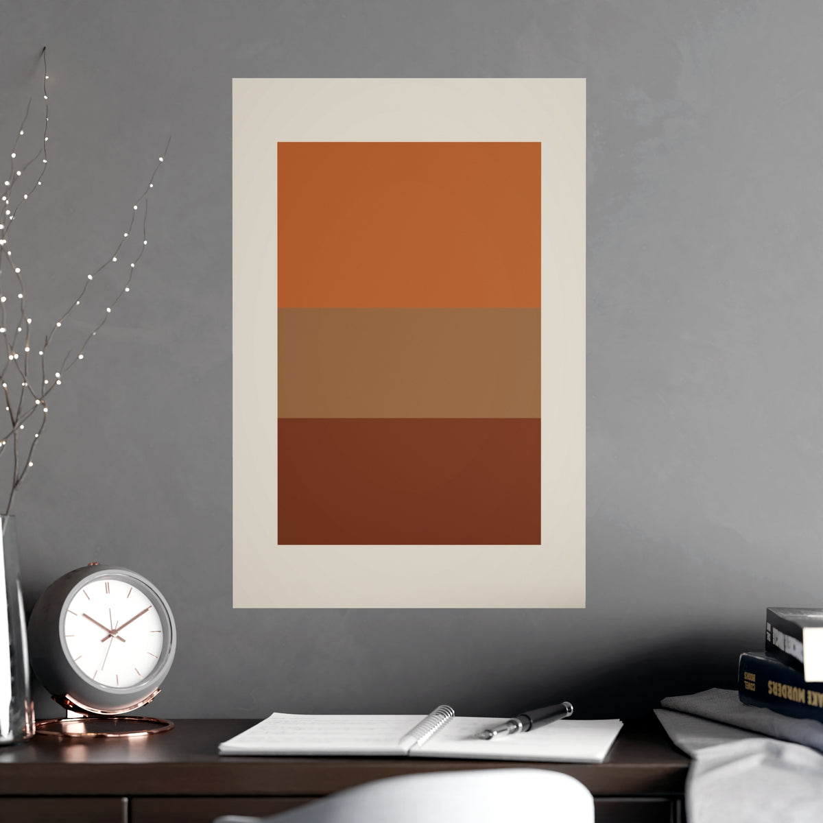 Warm Earth Blocks Boho Wall Art — blocks in a warm earth palette, shown framed on a wall