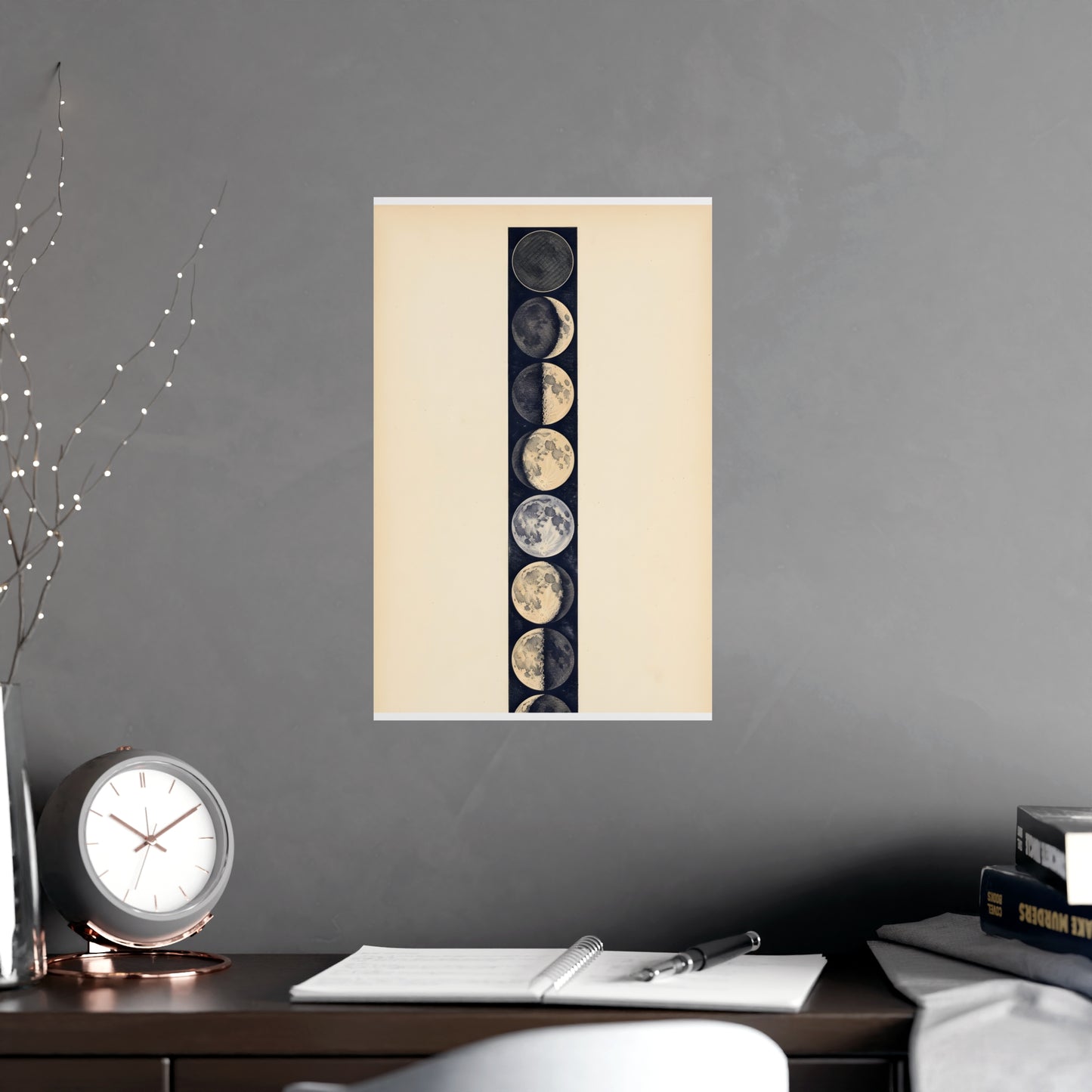 Phases of the Moon on a plain wall, shown at a larger size, 11x17 in print