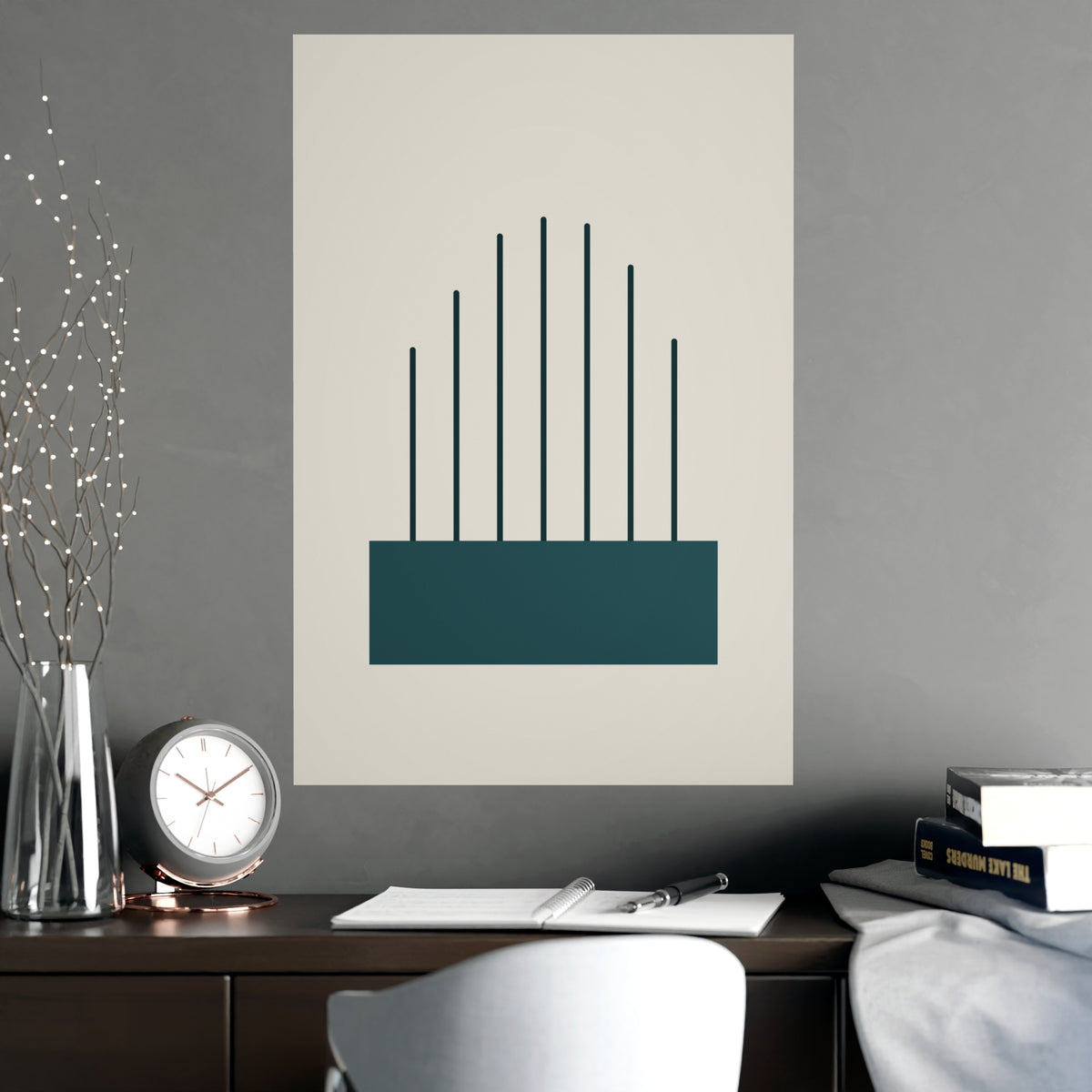 Deep Teal Lines Wall Art — lines in a deep teal palette, shown framed on a wall