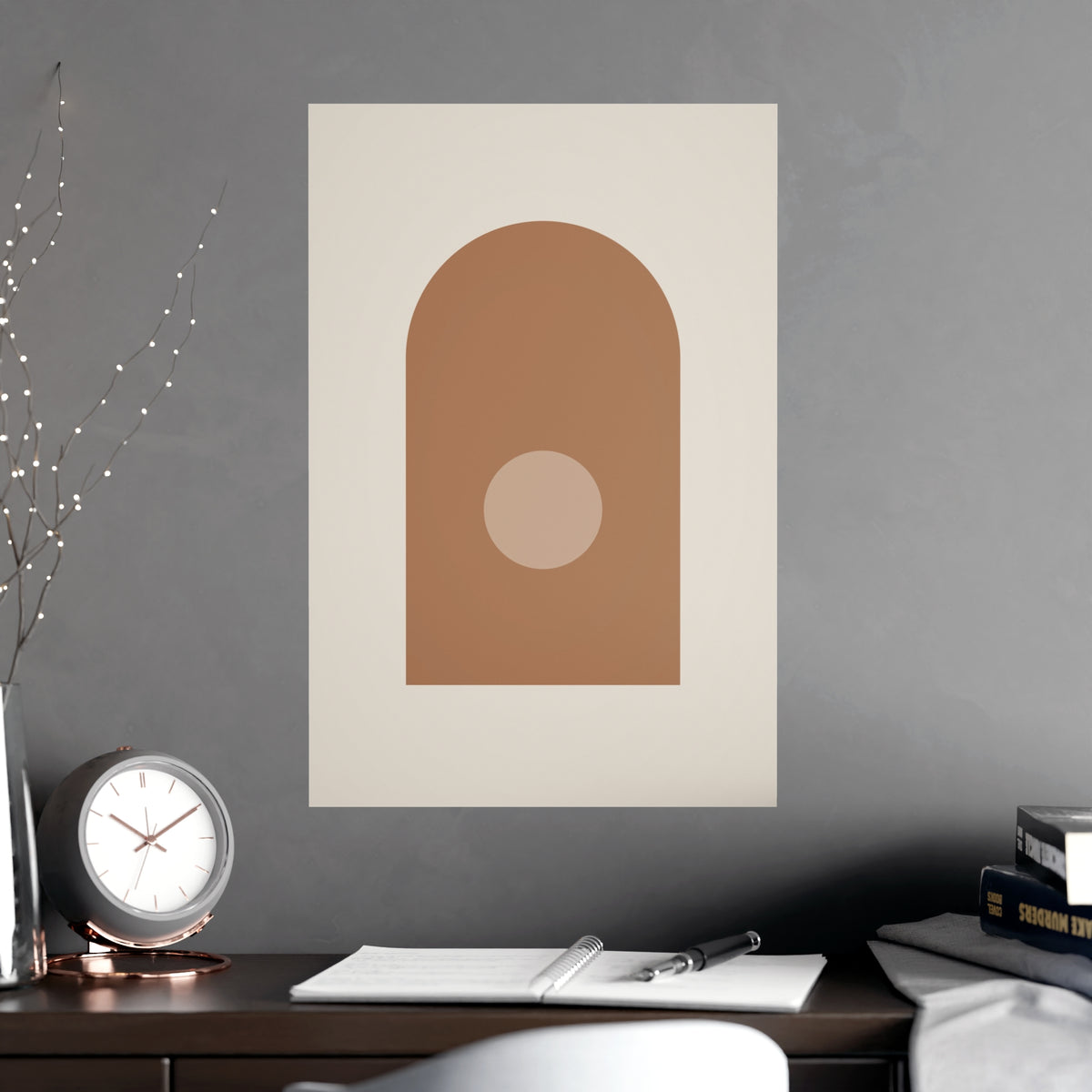 Sand Clay Arch Modern Wall Art — arch in a sand clay palette, shown framed on a wall